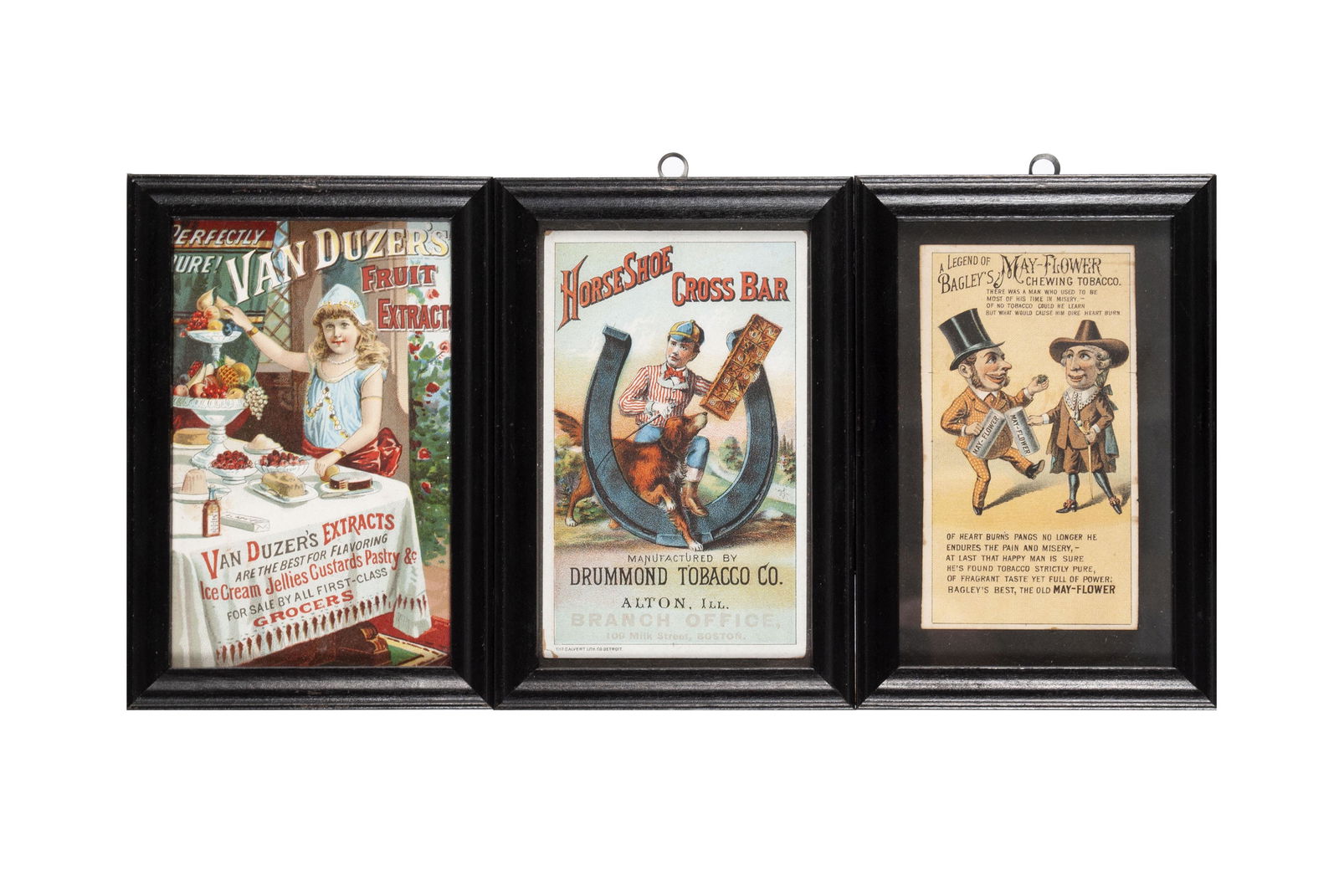 THREE FRAMED ADVERTISING CARDS (1 of 4)