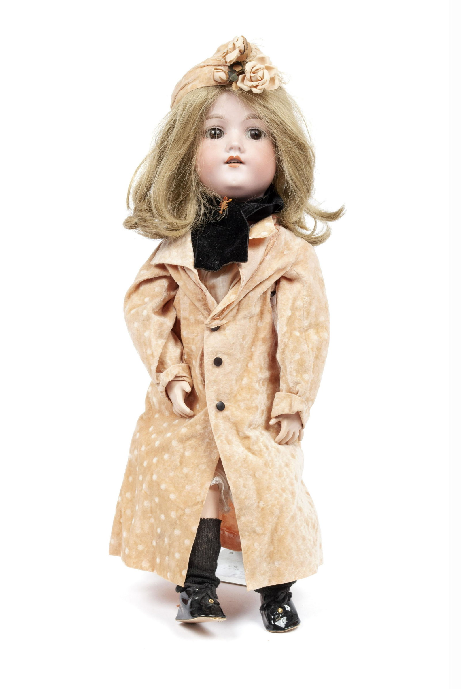 GERMAN ARMAND MARSEILLE BISQUE HEAD DOLL: GERMAN ARMAND MARSEILLE BISQUE HEAD DOLL Head marked with "390n - DR GM. 240/1 - A. 8. M.", with dimpled chin. Set eyes with open mouth and teeth, jointed shoulders, elbows, hips and knees. 22" height