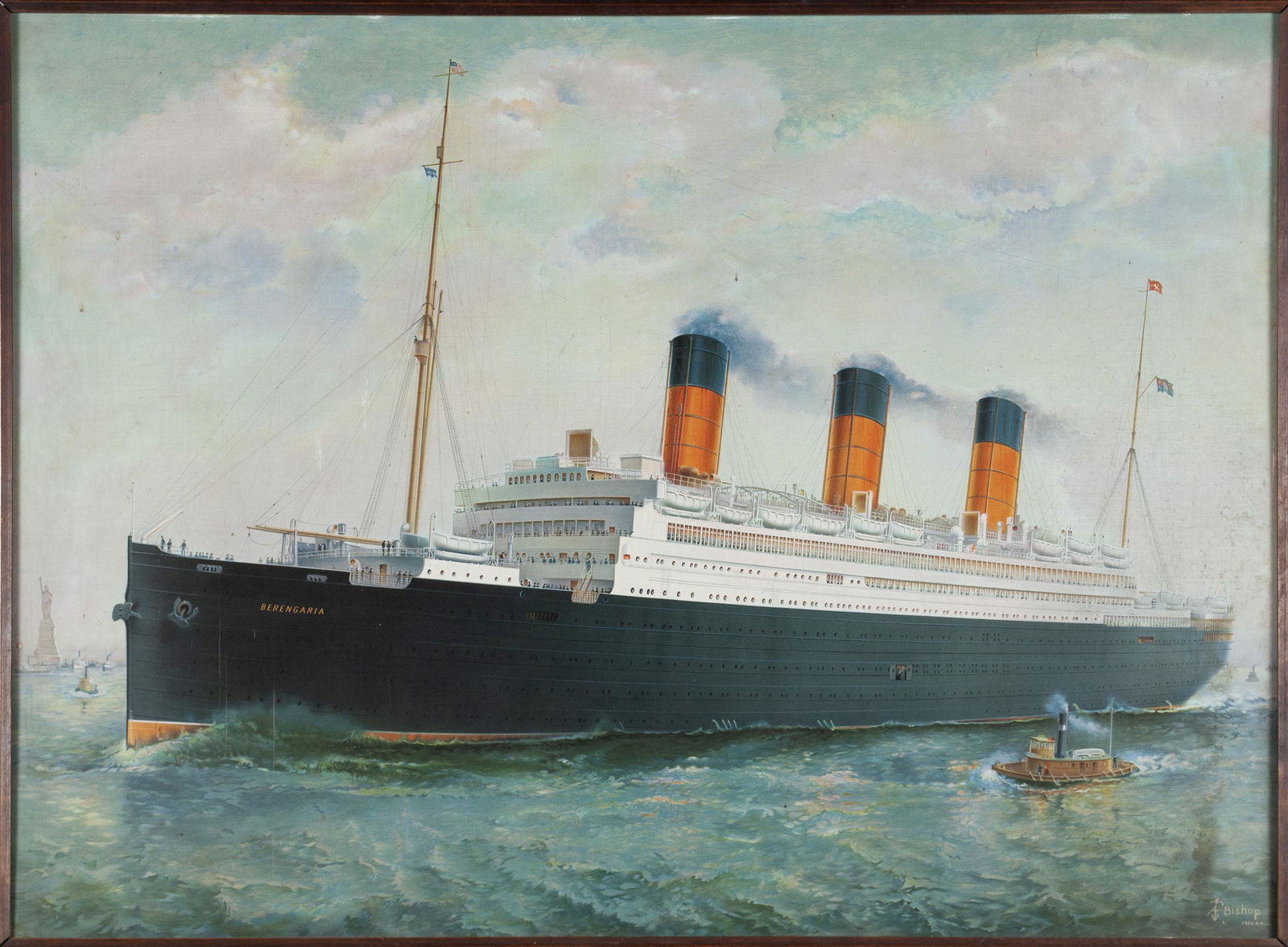 CUNARD LINE TIN LITHOGRAPH OF THE "BERENGARIA" AFTER (1 of 6)