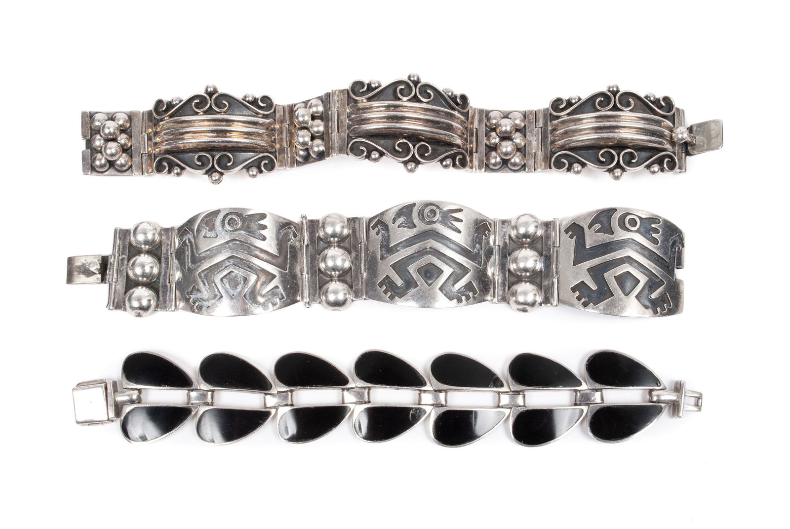 TRIO OF VINTAGE TAXCO STERLING BRACELETS (1 of 5)