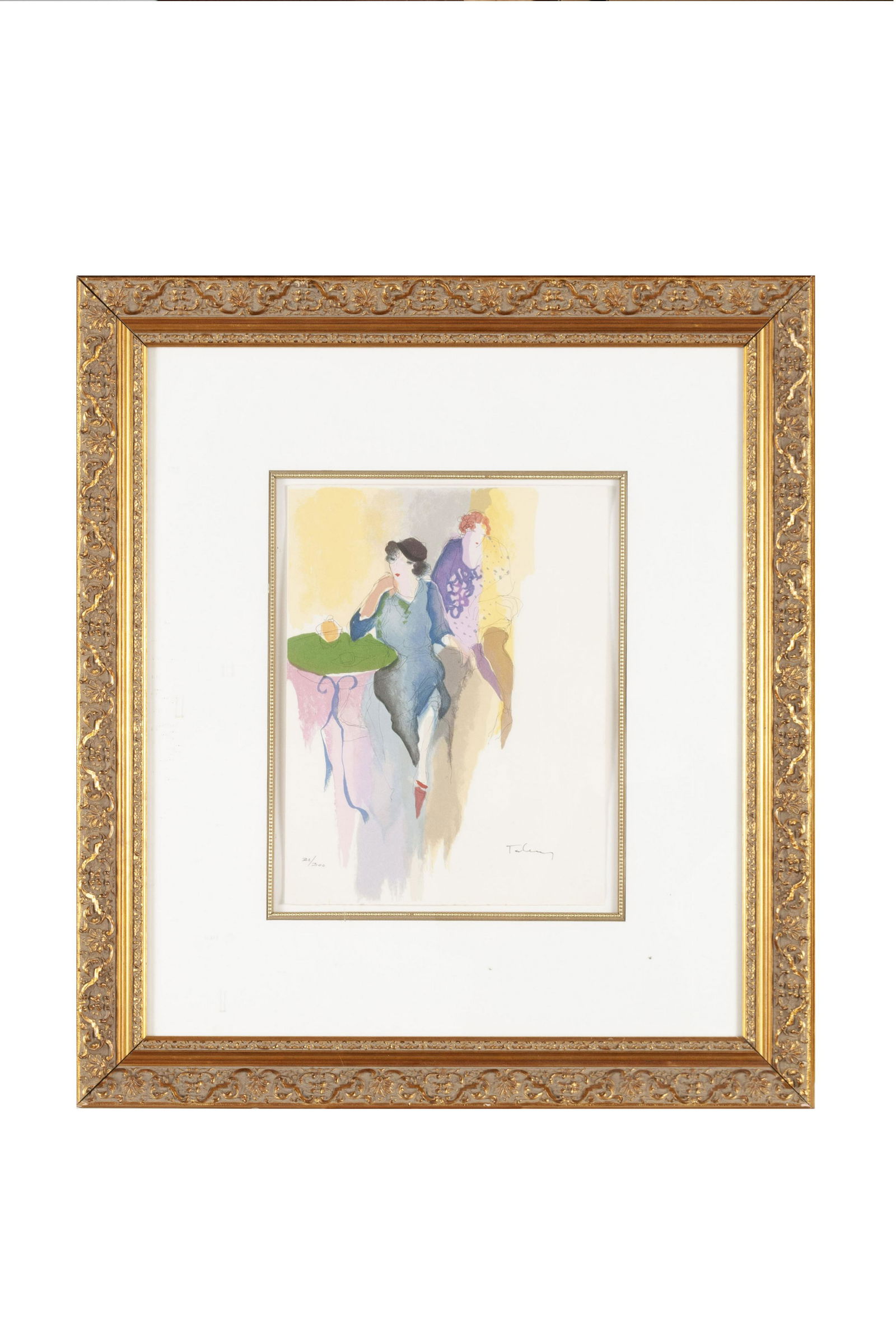 ITZCHAK ISAAC TARKAY (SERBIAN/ISRAELI, 1935-2012): ITZCHAK ISAAC TARKAY (SERBIAN/ISRAELI, 1935-2012)Limited edition serigraph on paper, signed lower right and numbered 32/300 lower left. Abstract depiction of two ladies sitting at tea tables. Mounted,