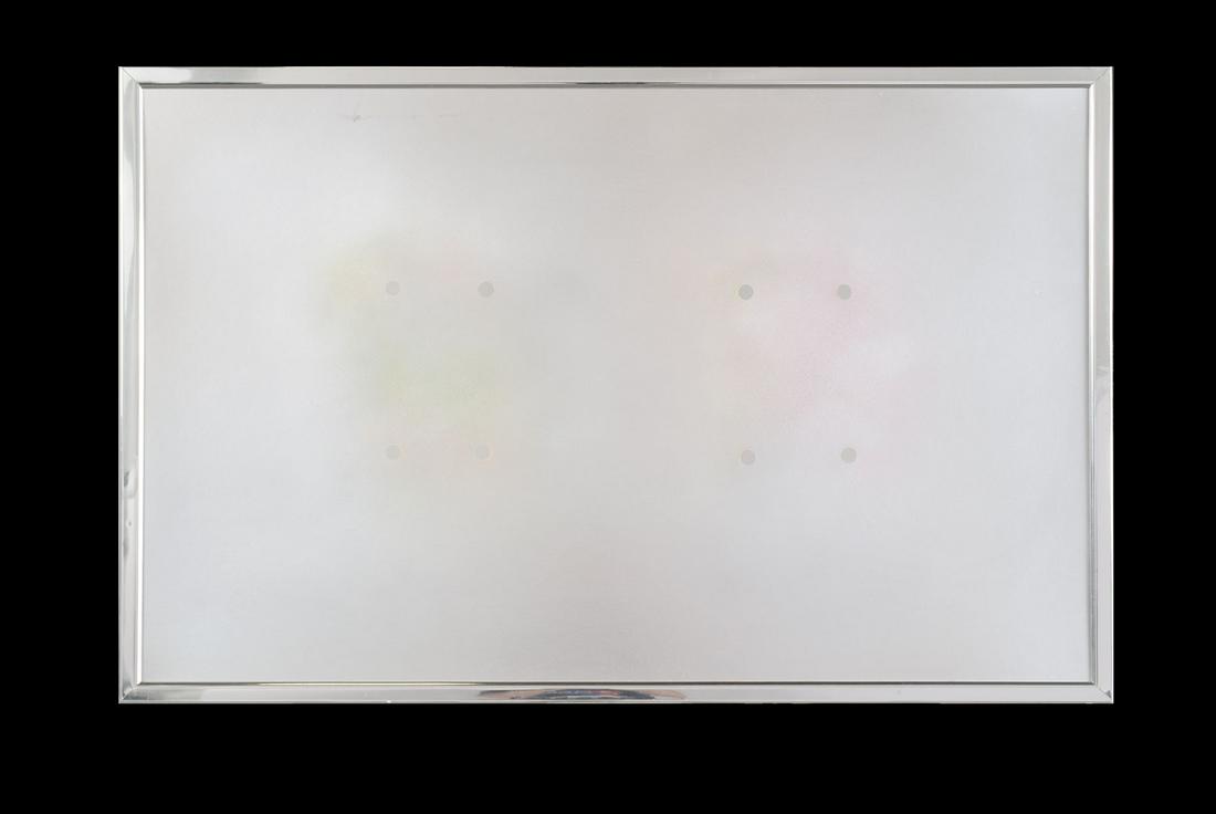 HERMAN ROWAN (AMERICAN, B. 1923): HERMAN ROWAN (AMERICAN, B. 1923) Spray-paint on foam or corrugated board, signed to verso and dated December 1969. Minimalist effect in pastel tones with two central groups of four metallic circles, m