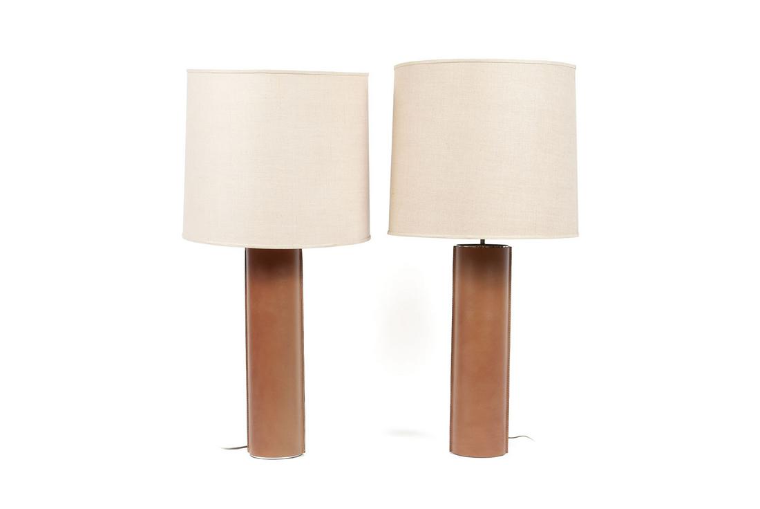PAIR ROBERT SONNEMAN LEATHER LAMPS (1 of 4)