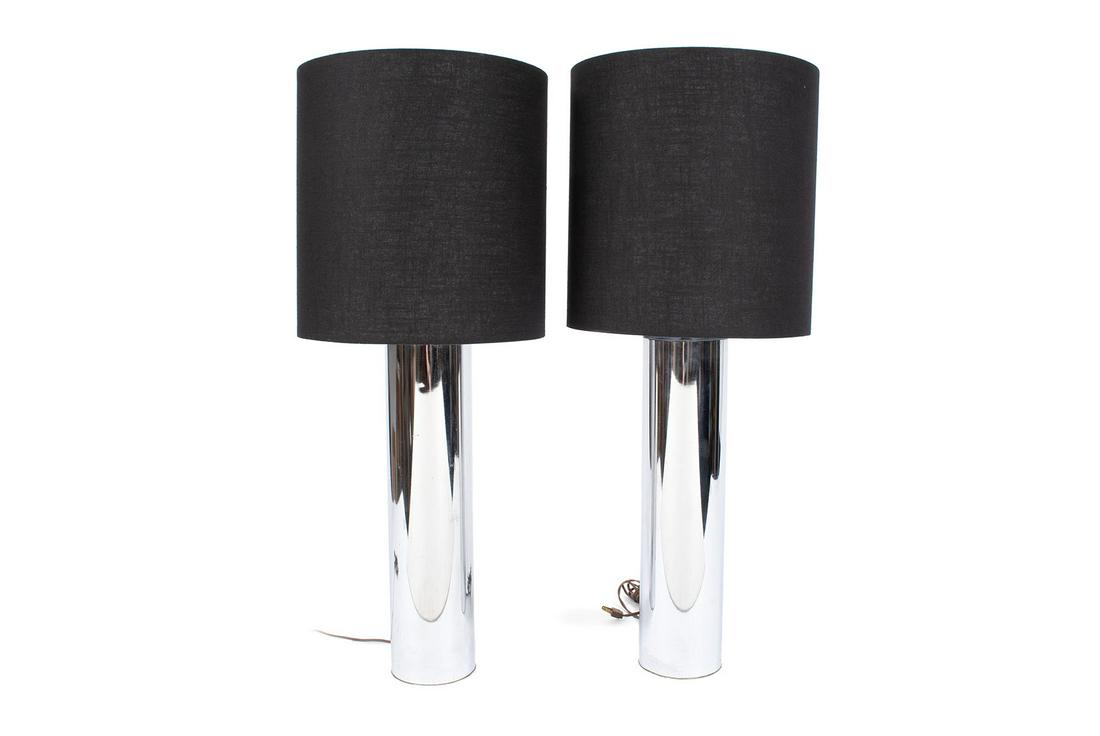 PAIR ROBERT SONNEMAN CHROME LAMPS (1 of 4)