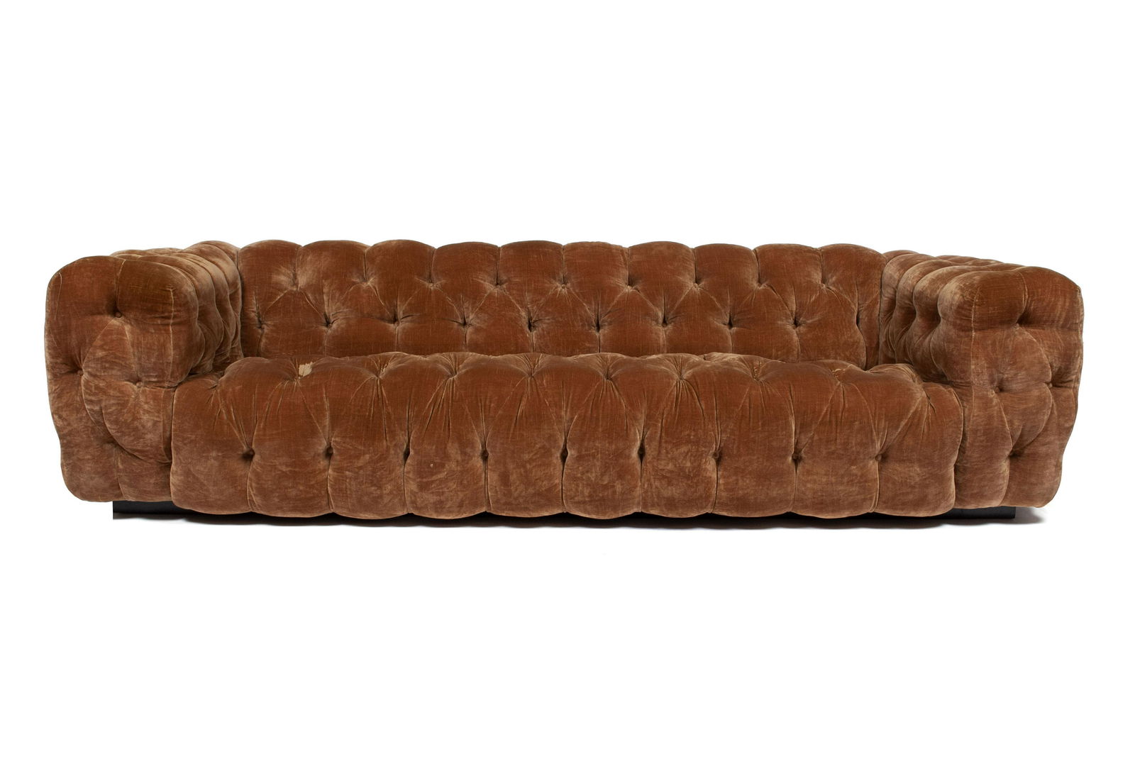 MILO BAUGHMAN FULLY TUFTED OCHRE SOFA FOR THAYER COGGIN (1 of 6)
