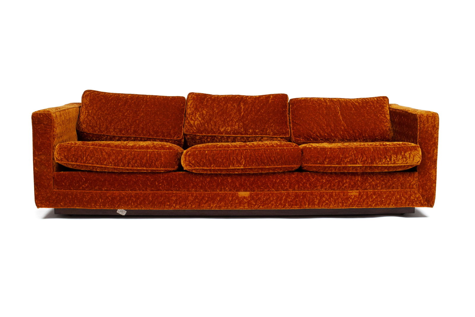 MILO BAUGHMAN ORANGE CRUSHED VELVET SOFA (1 of 3)