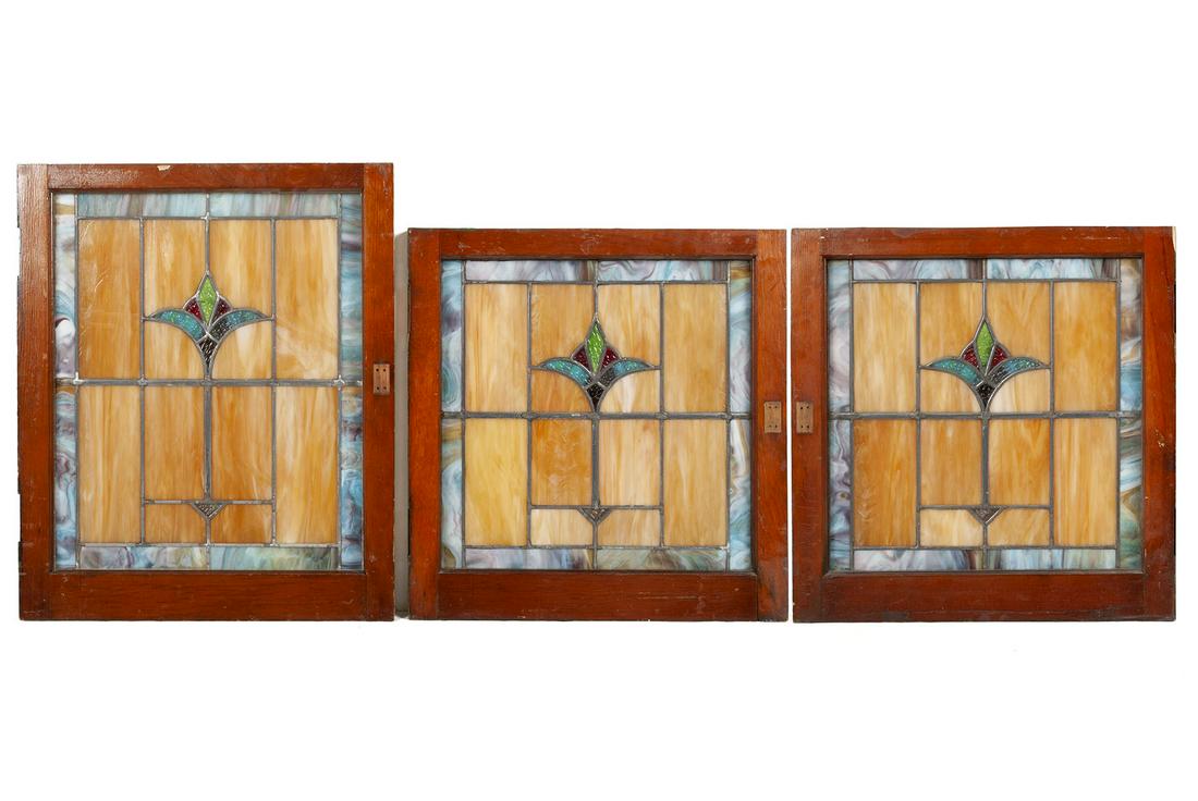SET OF THREE STAINED GLASS WINDOWS (1 of 7)