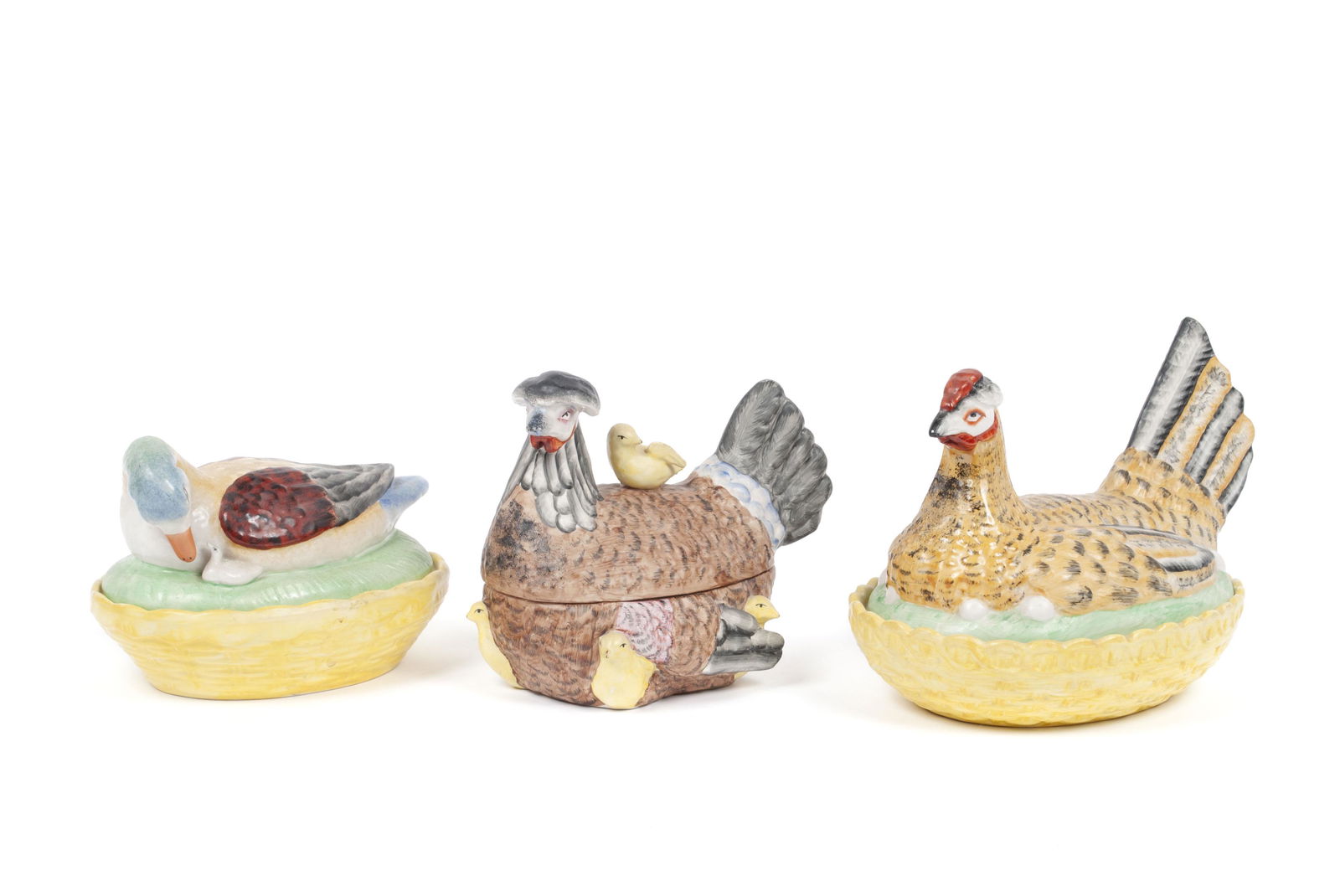 THREE CERAMIC BIRD FORM TUREENS IN THE STYLE OF (1 of 5)