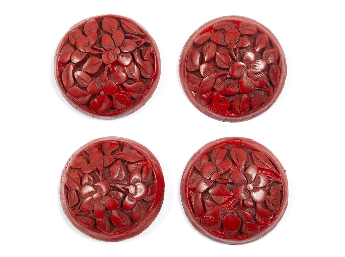 SET OF LARGE DIVISION I CHINESE CINNABAR BUTTONS (1 of 4)
