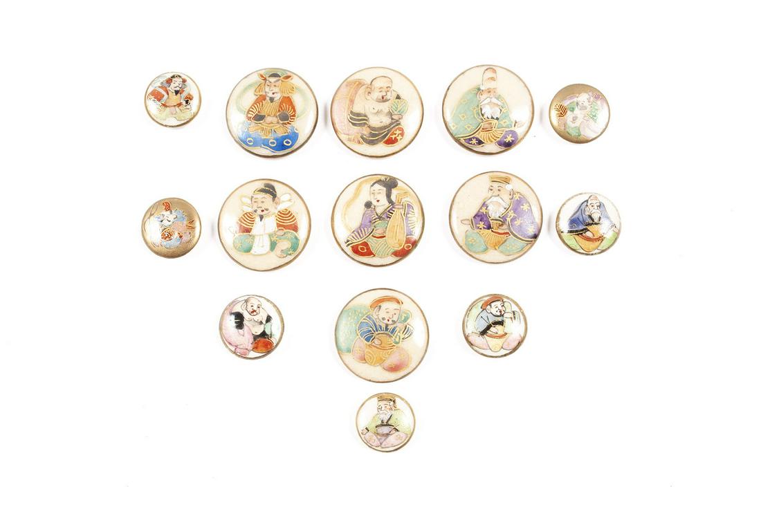 TWO SETS OF JAPANESE SATSUMA 7 IMMORTALS BUTTONS (1 of 6)