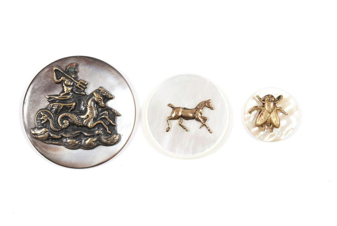 TRIO OF DIVISION I PICTORIAL PEARL BUTTONS (1 of 5)