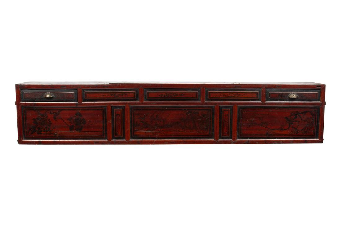 CHINESE RED LACQUERED KANG CABINET (1 of 7)
