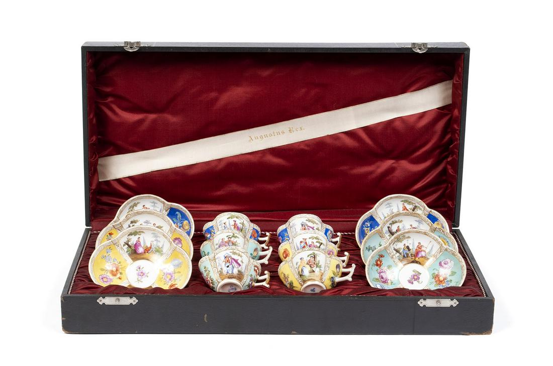 BOXED SET OF SIX DRESDEN CUPS AND SAUCERS BY HELENA (1 of 8)