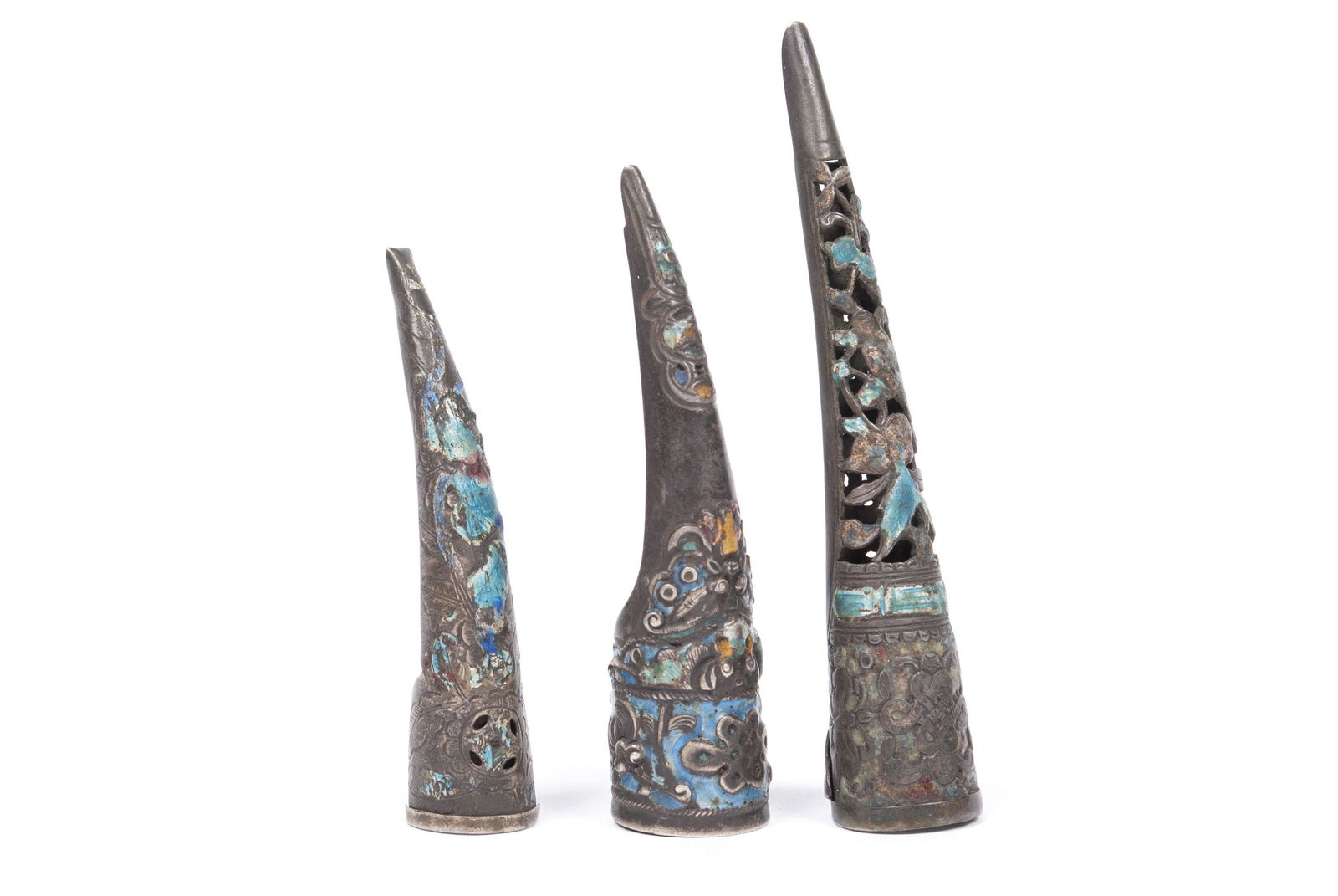 TRIO OF CHINESE ENAMEL FINGERNAIL GUARDS (1 of 4)