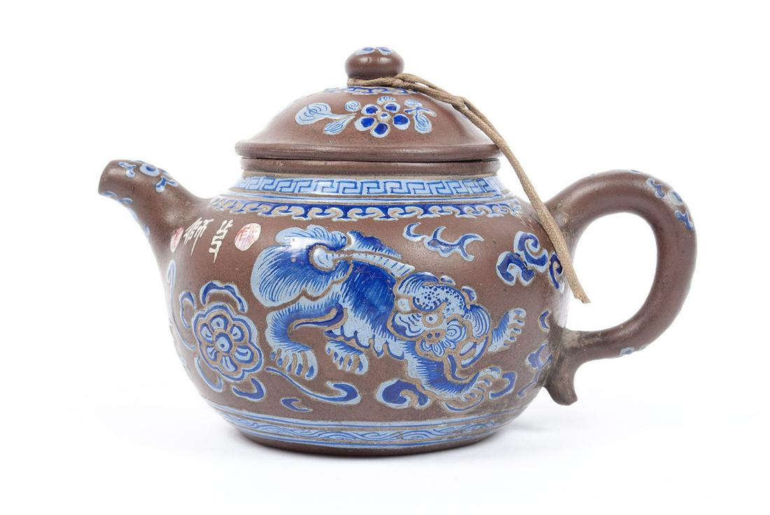 QING PERIOD BLUE ENAMEL YIXING TEAPOT (1 of 11)
