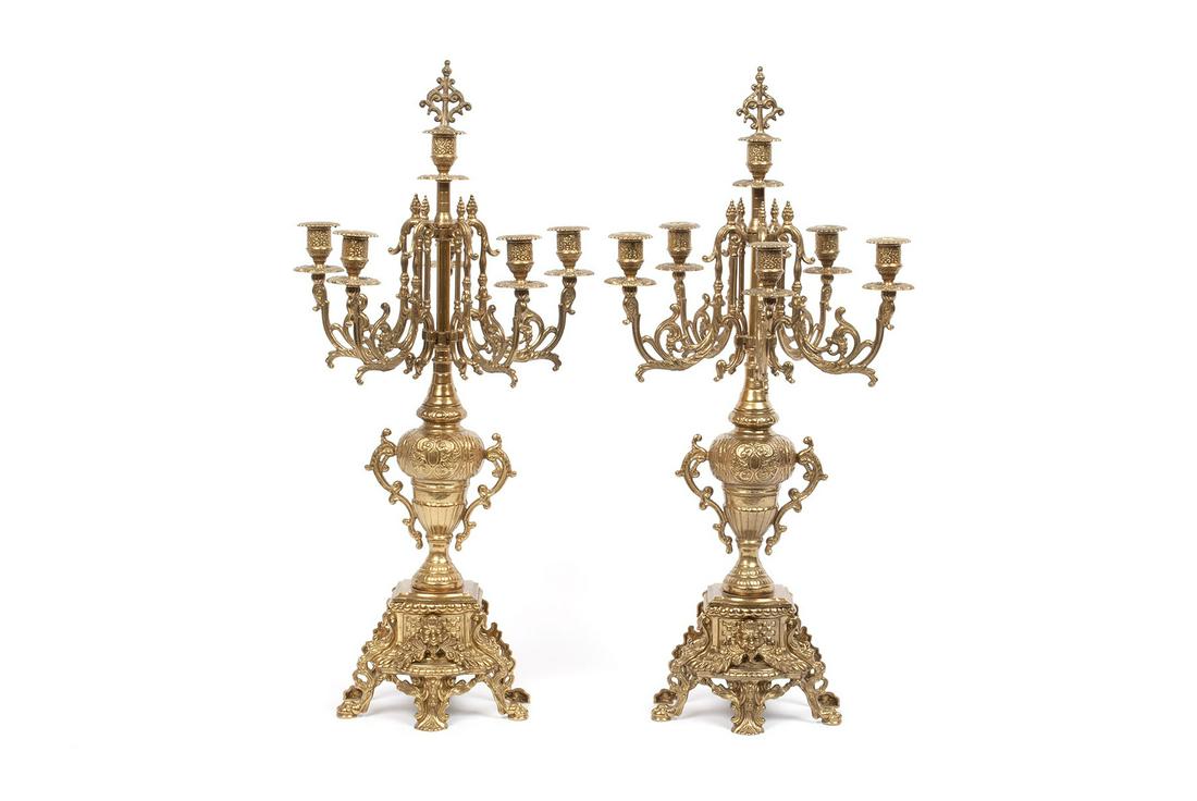 PAIR GILT METAL SIX-LIGHT CANDELABRA (1 of 7)
