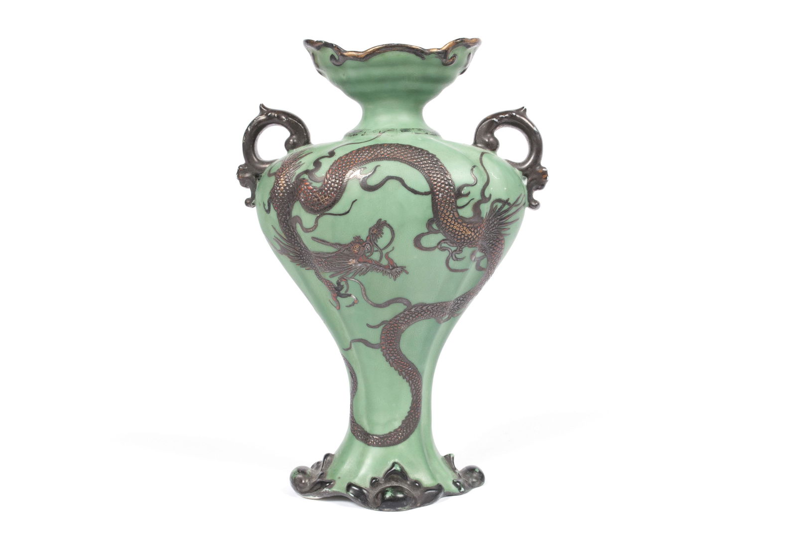 JAPANESE SILVER OVERLAY DRAGON VASE (1 of 6)