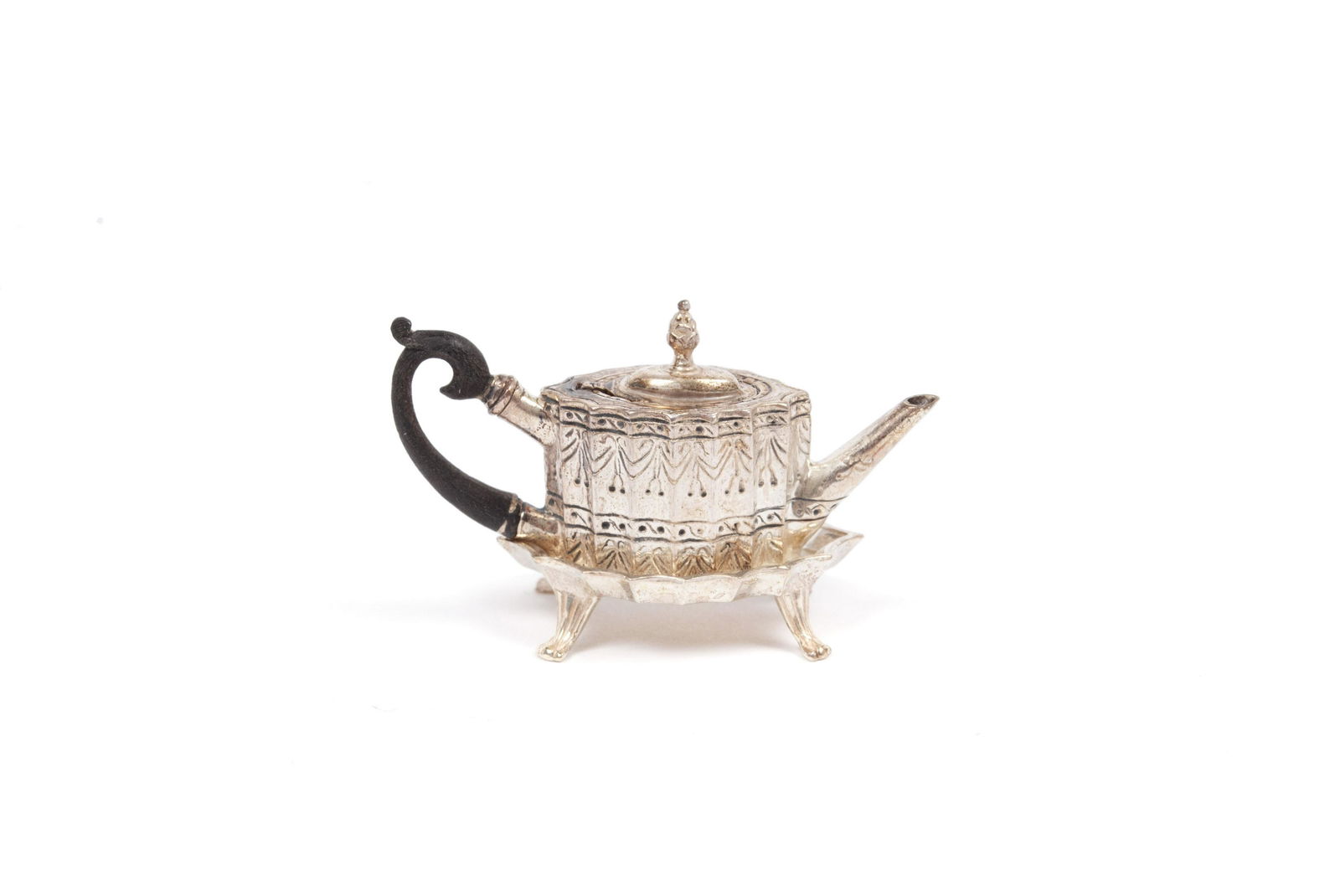OBADIAH FISHER MINIATURE STERLING TEAPOT AND TRAY (1 of 8)