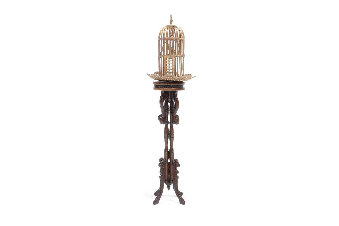 MINIATURE ORMOLU BIRD CAGE AND VICTORIAN STAND (1 of 6)