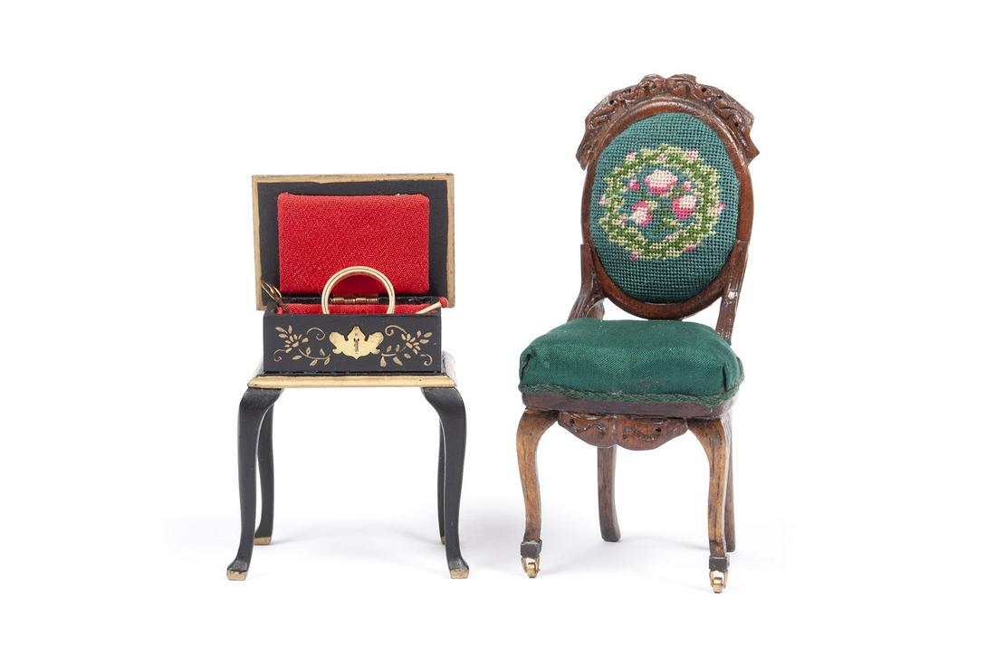 ROSEMARIE TORRE SEWING TABLE PLUS NEEDLEPOINT CHAIR (1 of 6)