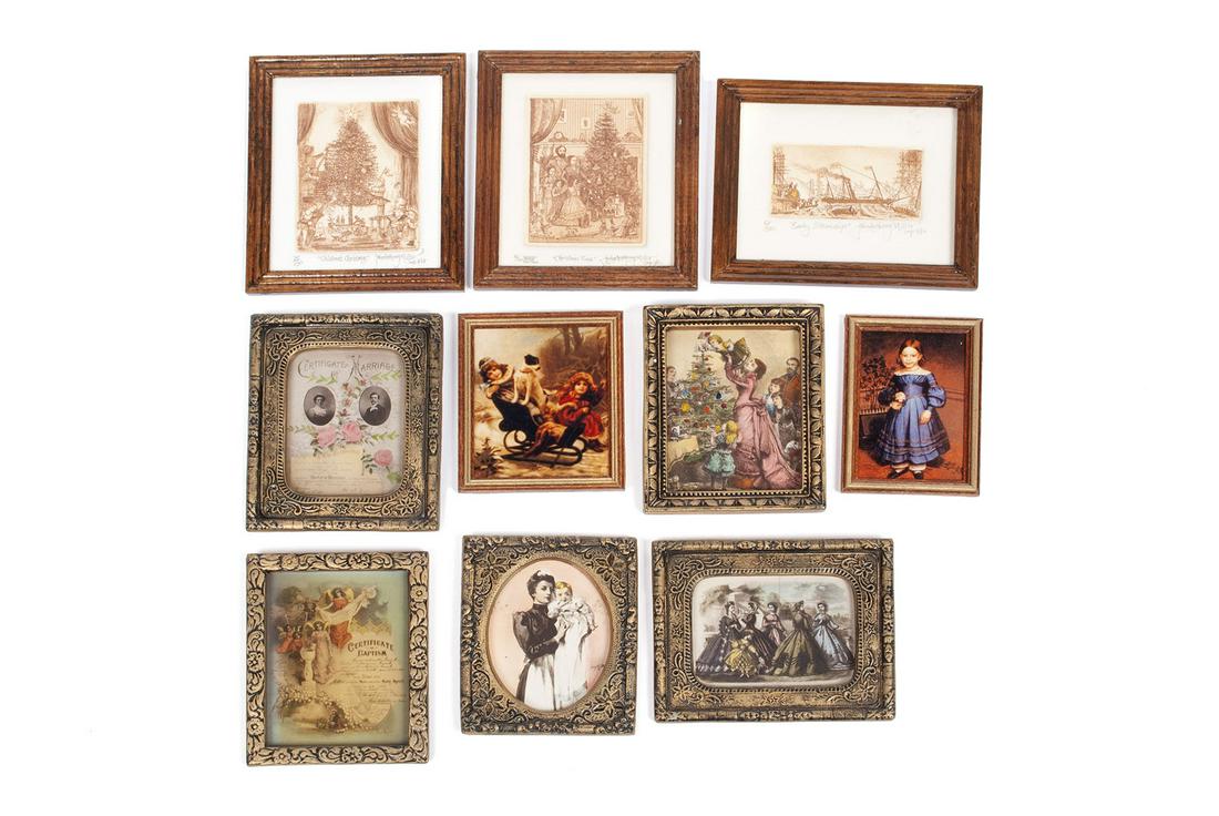 COLLECTION OF MINIATURE FINE ARTS: COLLECTION OF MINIATURE FINE ARTSConsisting of three finely framed etchings by John Anthony Miller: Christmas Time (#36/100), Children's Christmas (#35/250), and Early Steamship (#62/250) all with Cer