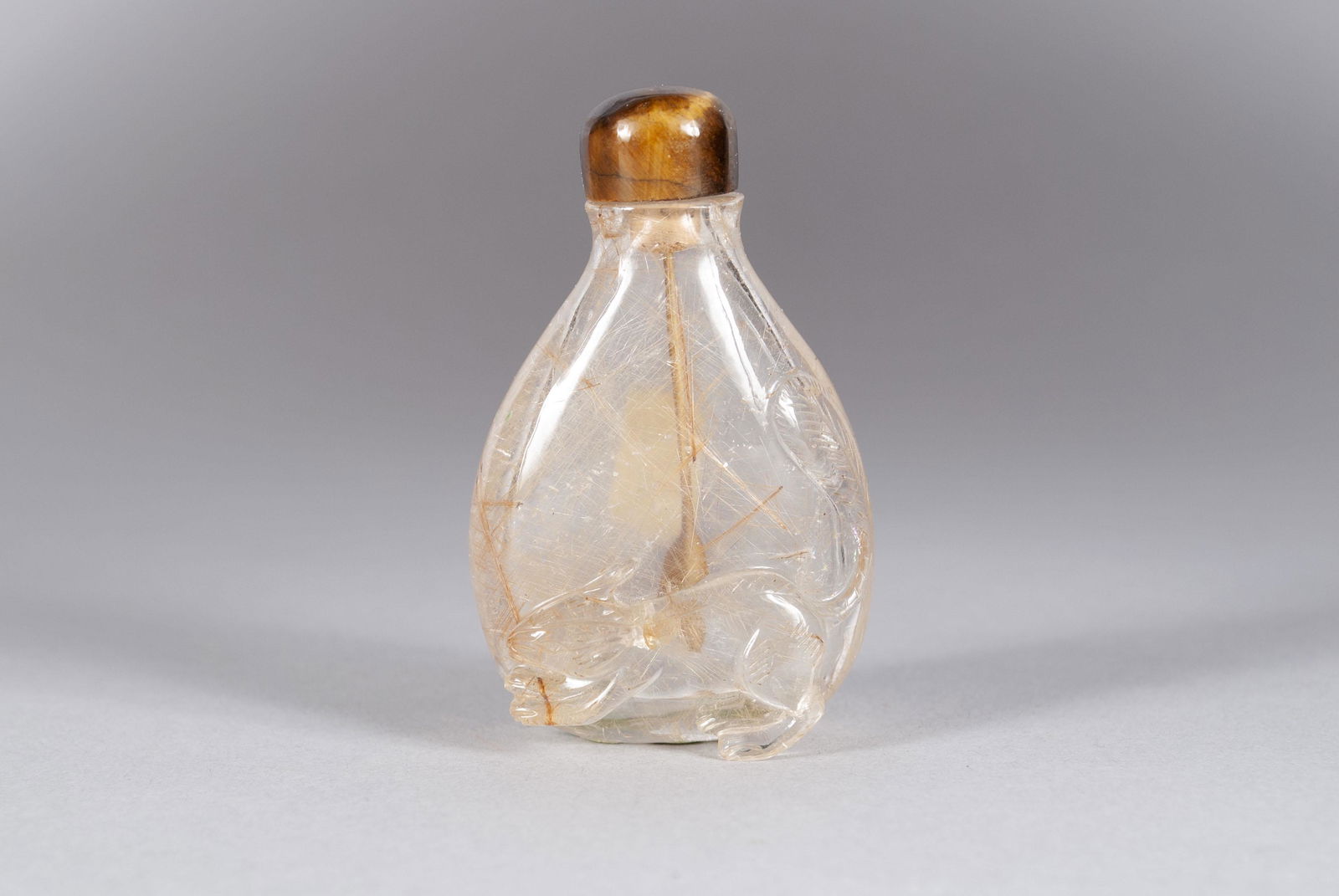 RARE SQUIRREL CARVED RUTILATED QUARTZ SNUFF BOTTLE (1 of 6)
