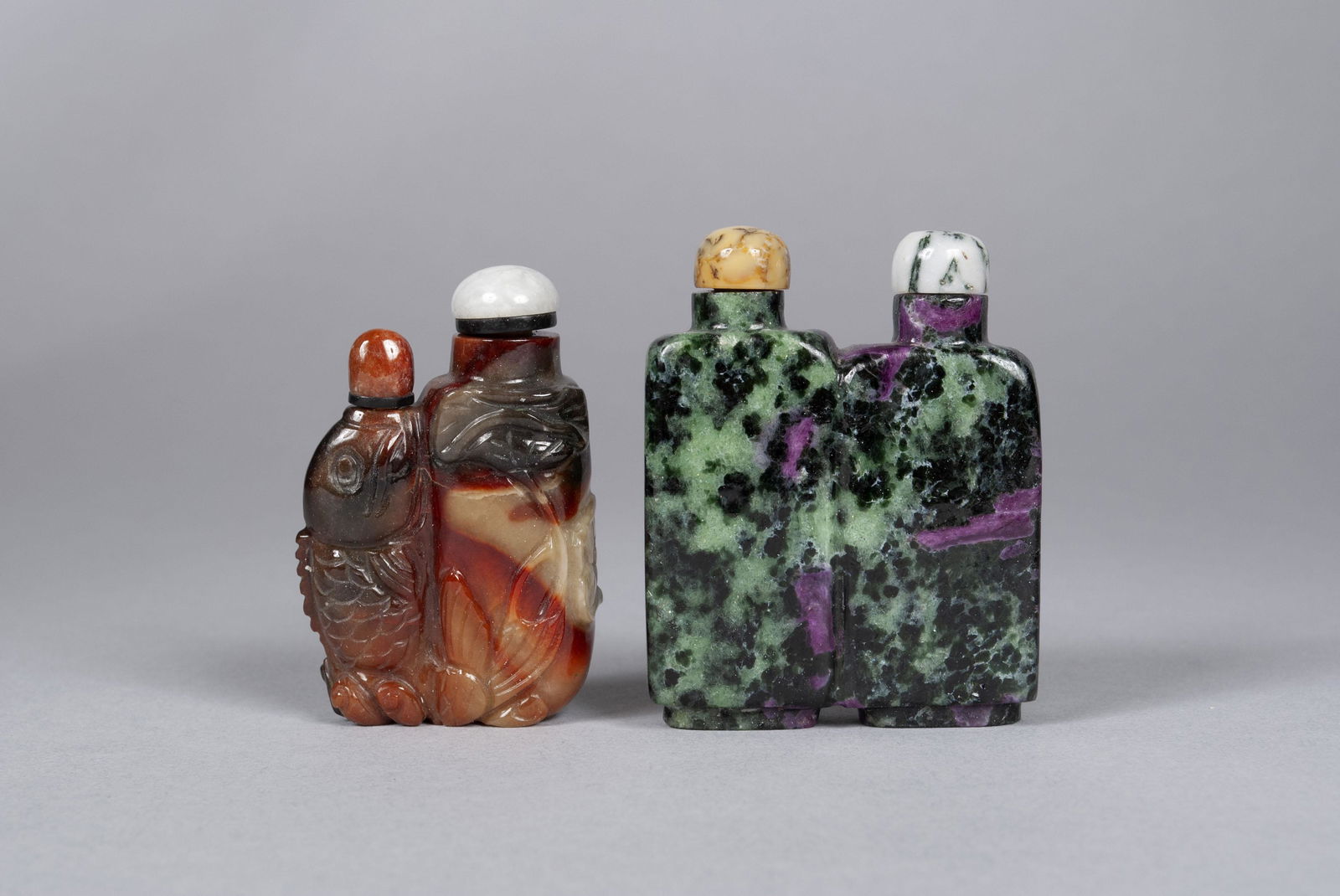 TWO HARDSTONE DOUBLE CARVED SNUFF BOTTLES (1 of 5)