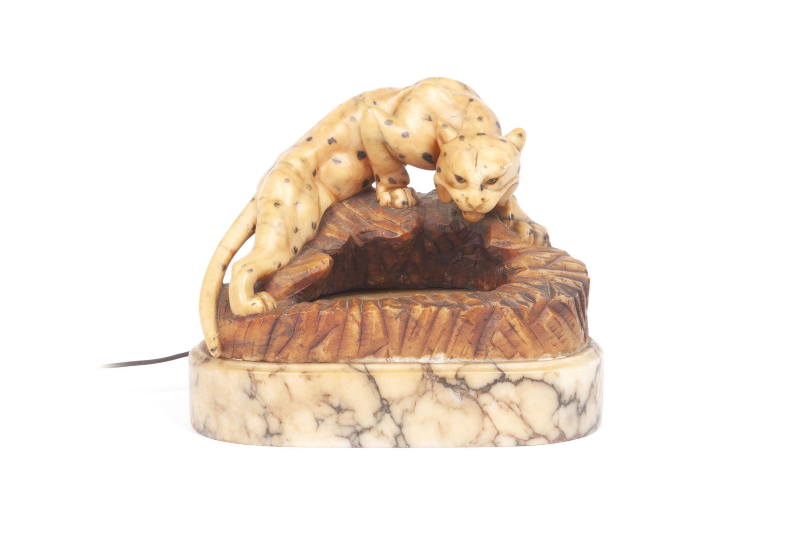 ART DECO ALABASTER LEOPARD RADIO LAMP (1 of 9)