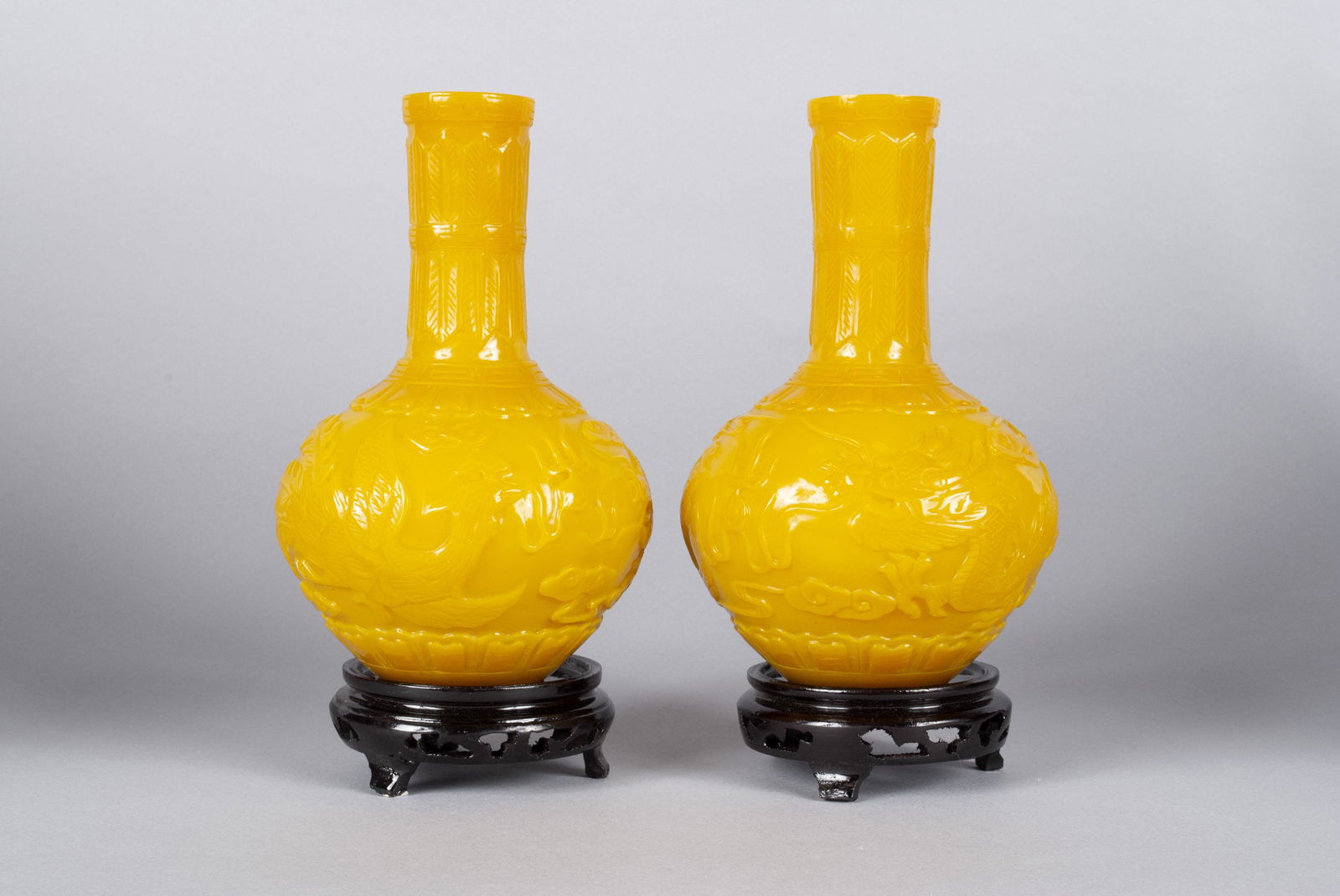 PAIR PEKING GLASS BOTTLE VASES (1 of 7)