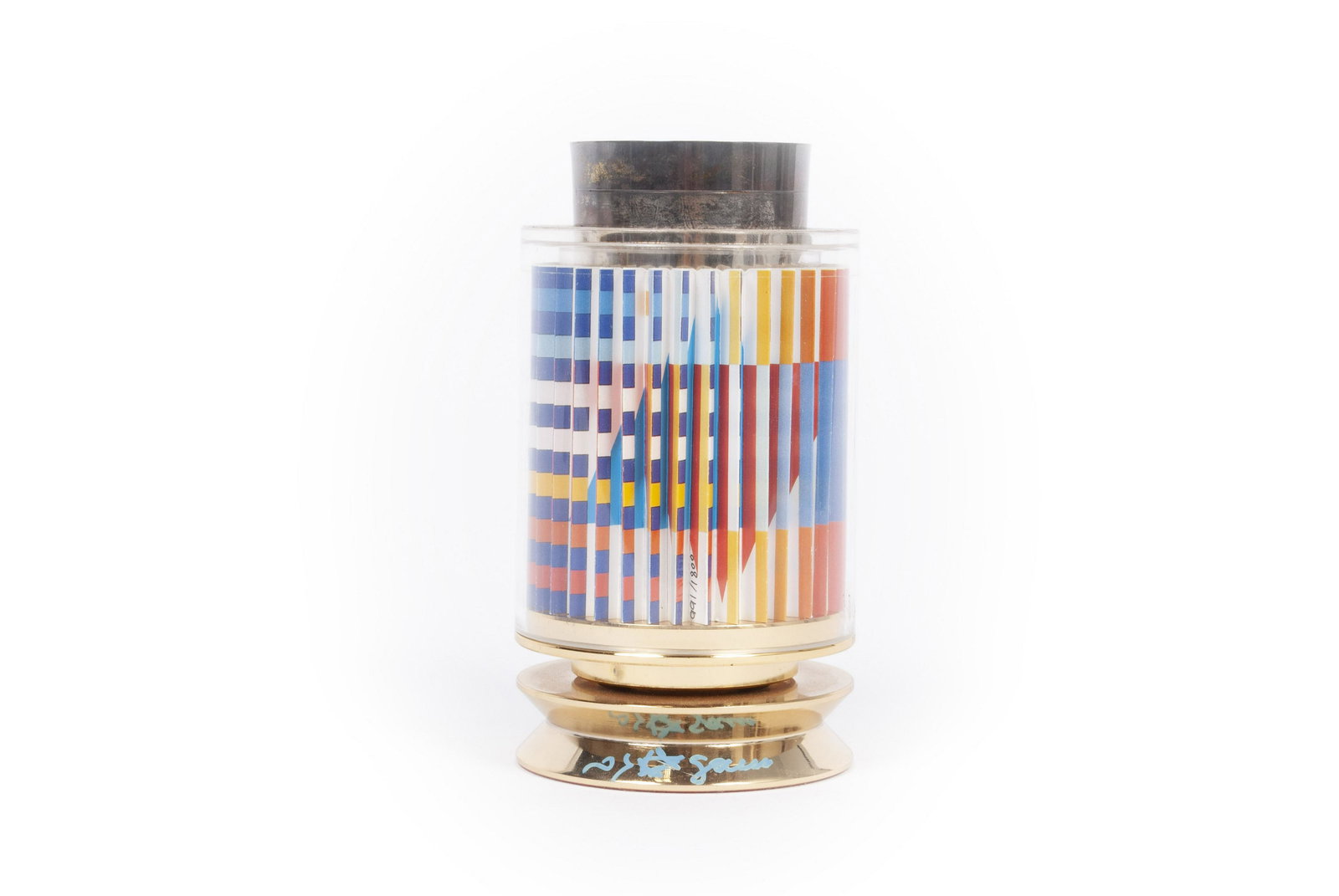 YAACOV AGAM (FRENCH/ISRAELI, B. 1928) KIDDUSH CUP: YAACOV AGAM (FRENCH/ISRAELI, B. 1928) KIDDUSH CUP Israel, ca. 1980., signed to base and editioned 991/1000. Revolving sculptural piece, sterling interior with corrugated image revealing star of David 