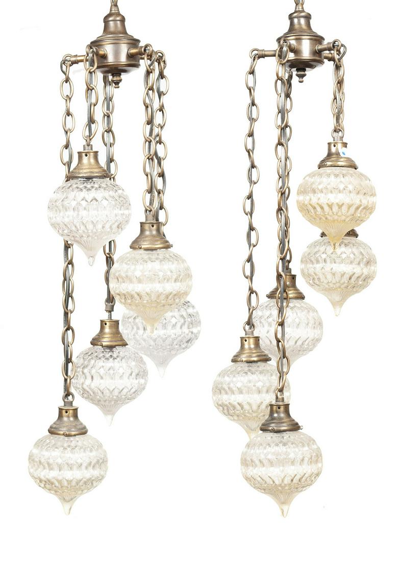 PAIR OF MID CENTURY TEAR GLASS HANGING LAMPS (1 of 7)