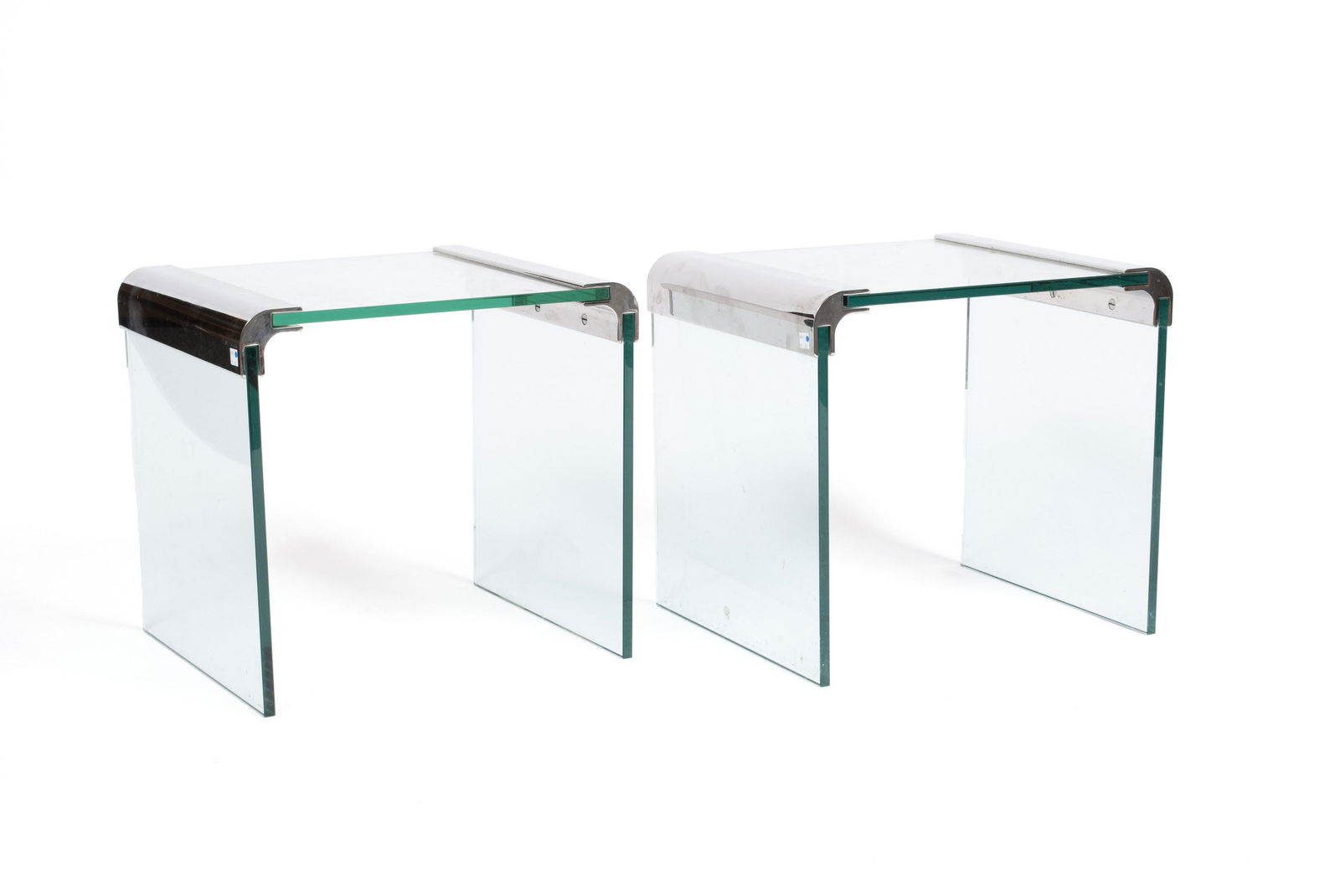 PAIR OF PACE GLASS AND CHROME TABLES (1 of 3)