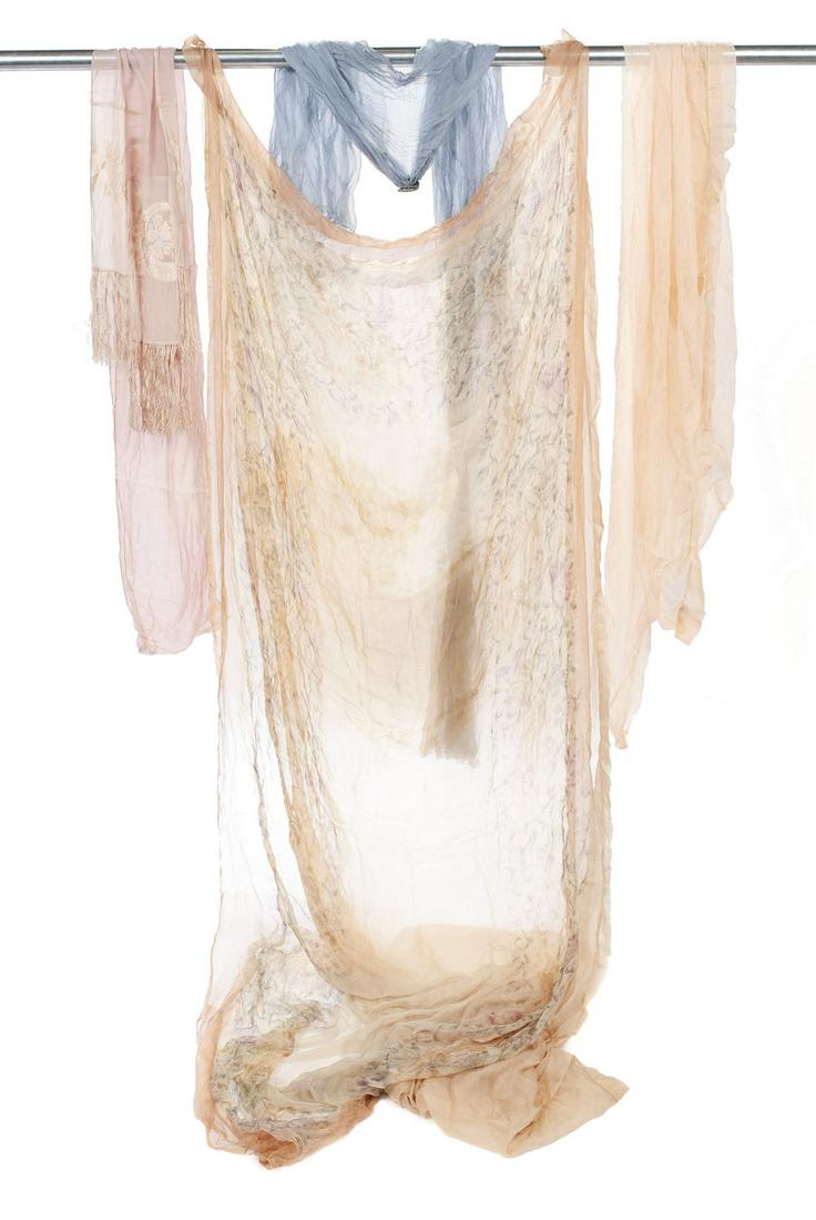 FOUR VINTAGE ART DECO SHEER SILK SCARVES (1 of 5)