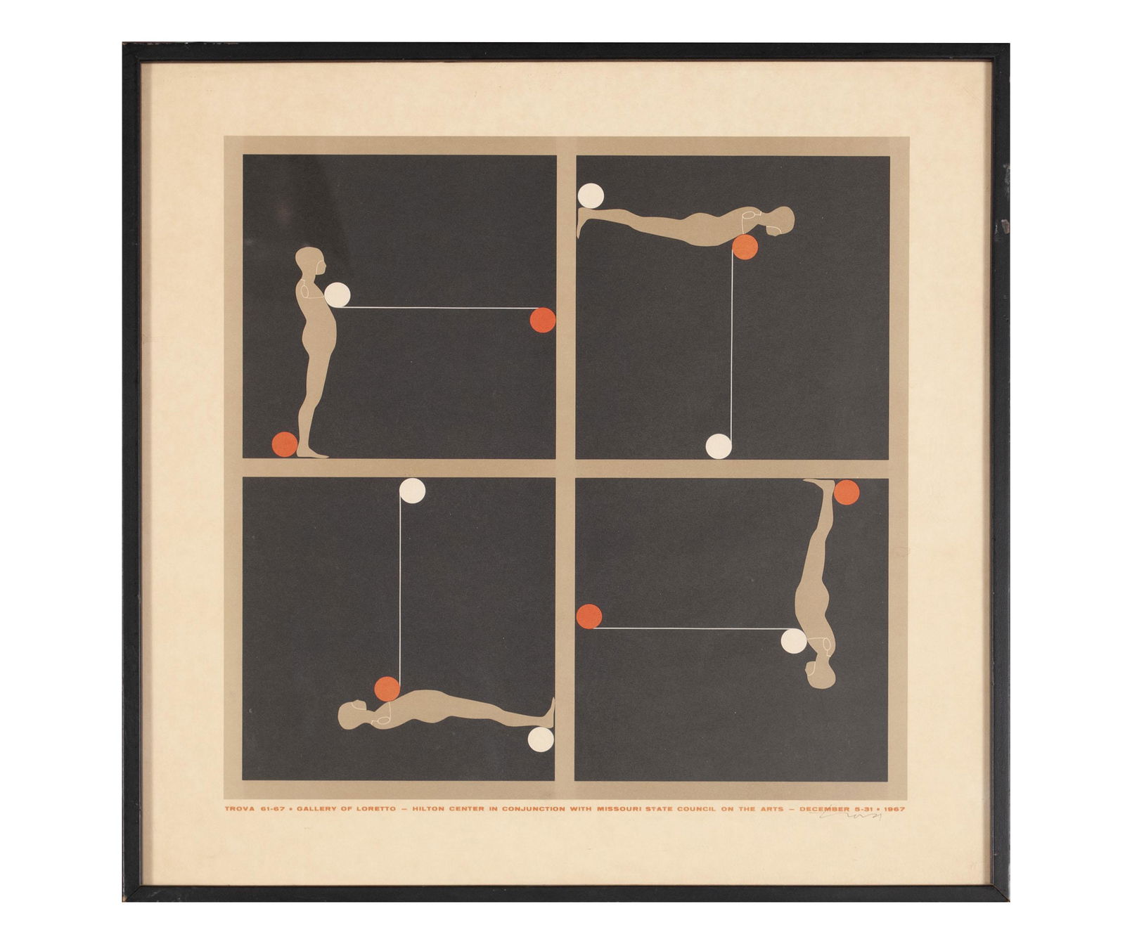 ERNEST TROVA (AMERICAN, 1927-2009): ERNEST TROVA (AMERICAN, 1927-2009)Colored lithograph, hand-signed lower right. For the Hilton Center in conjunction with Missouri State Council on the Arts; Gallery of Loretto, December 8th through th