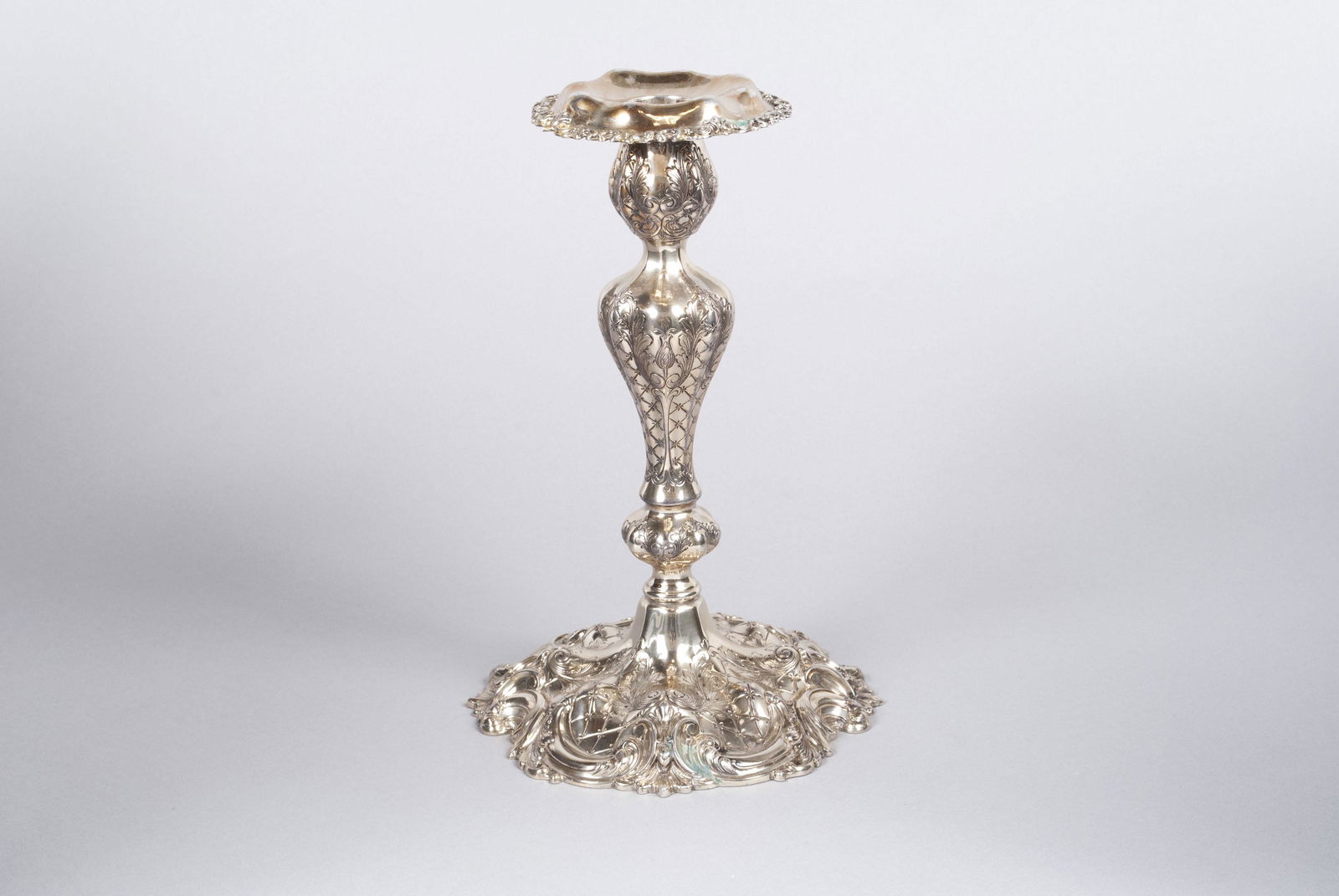 STERLING SILVER CANDLESTICK RETAILED BY MERMOD, JACCARD (1 of 9)