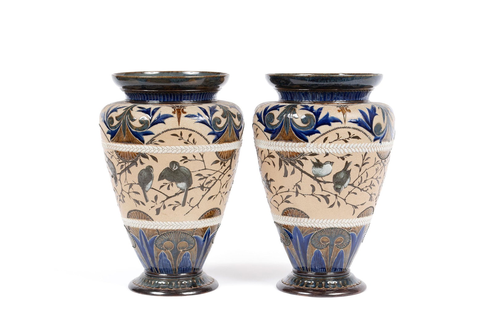 IMPRESSIVE PAIR DOULTON LAMBETH STONEWARE VASES BY (1 of 13)