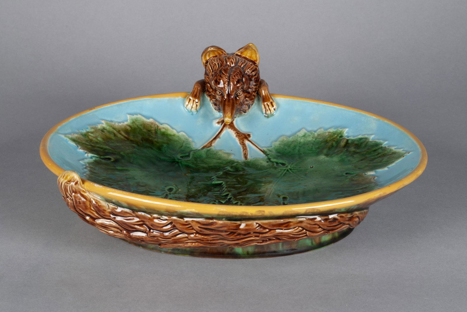 MAJOLICA FIGURAL FOX SERVING DISH BY GEORGE JONES (1 of 7)