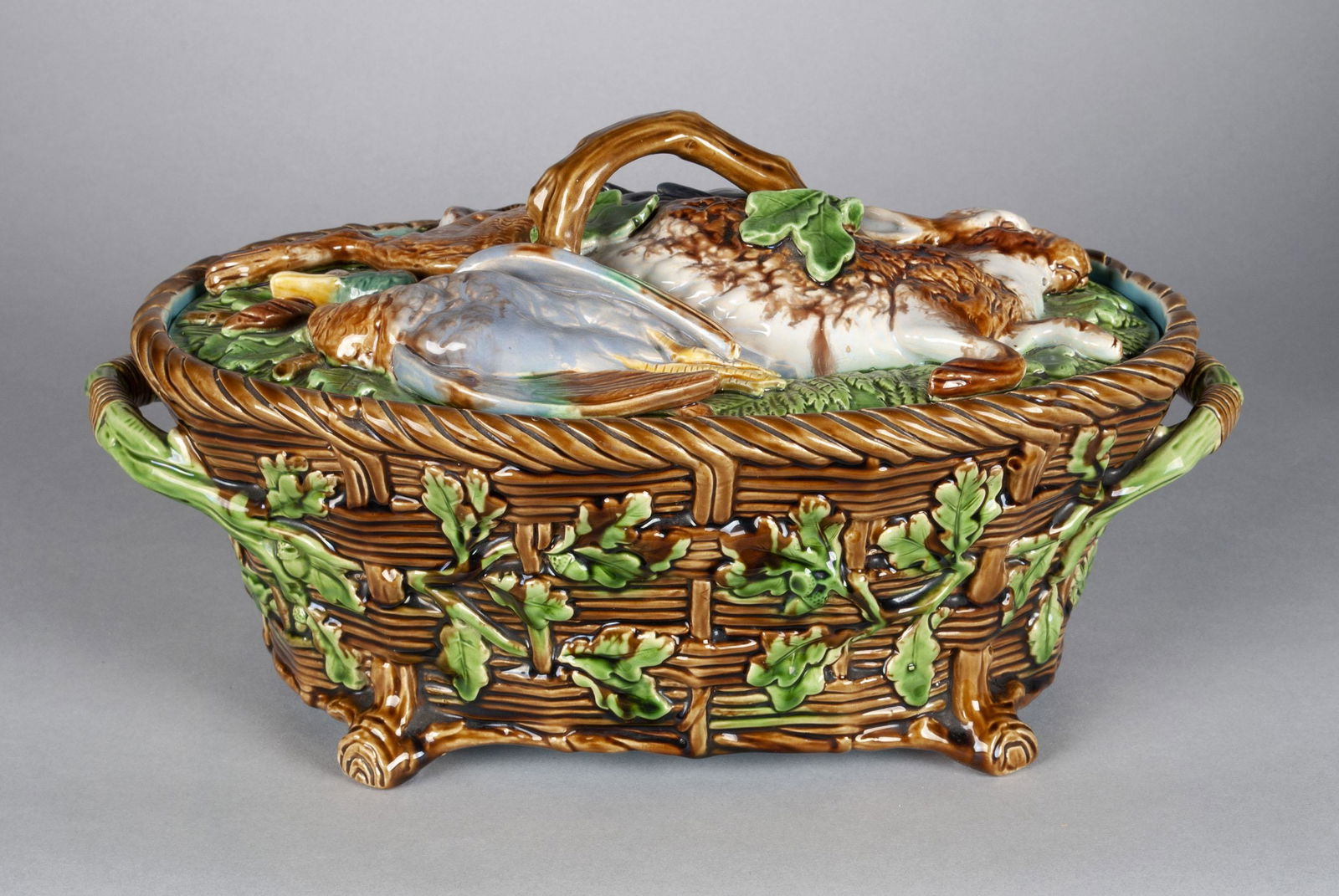 MAJOLICA COVERED GAME DISH AND COVER BY MINTON (1 of 6)
