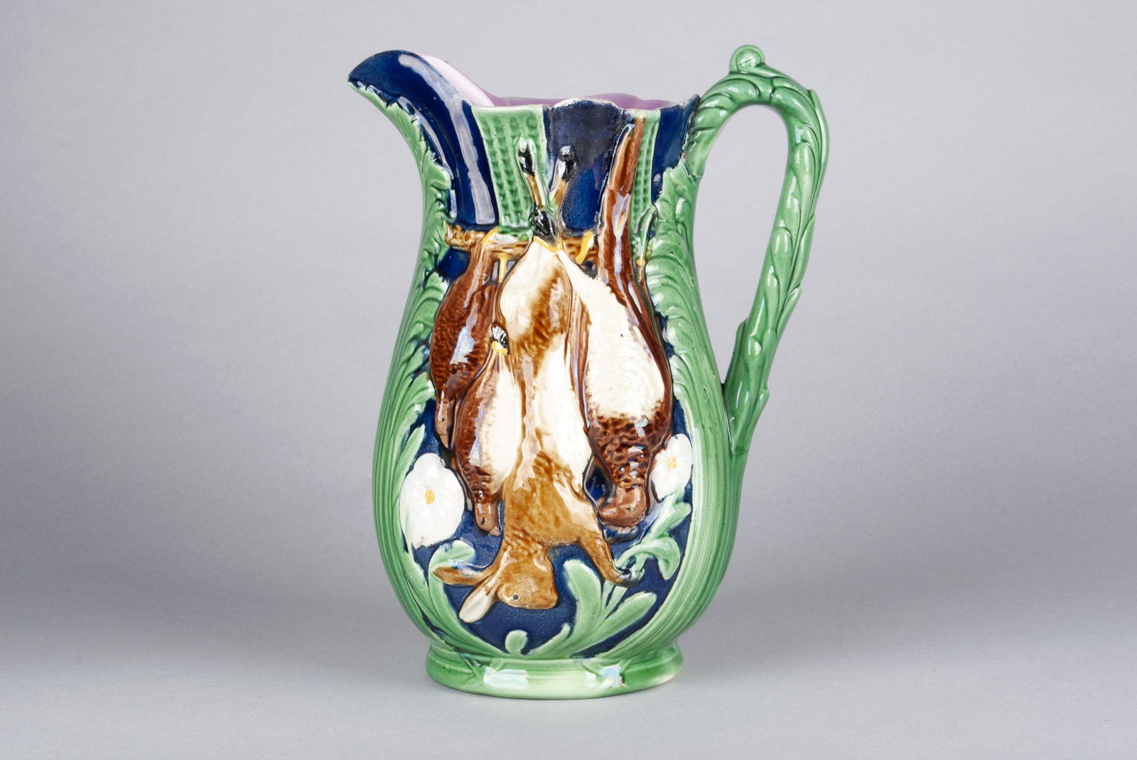 PHEASANTS AND HARE MAJOLICA PITCHER (1 of 8)