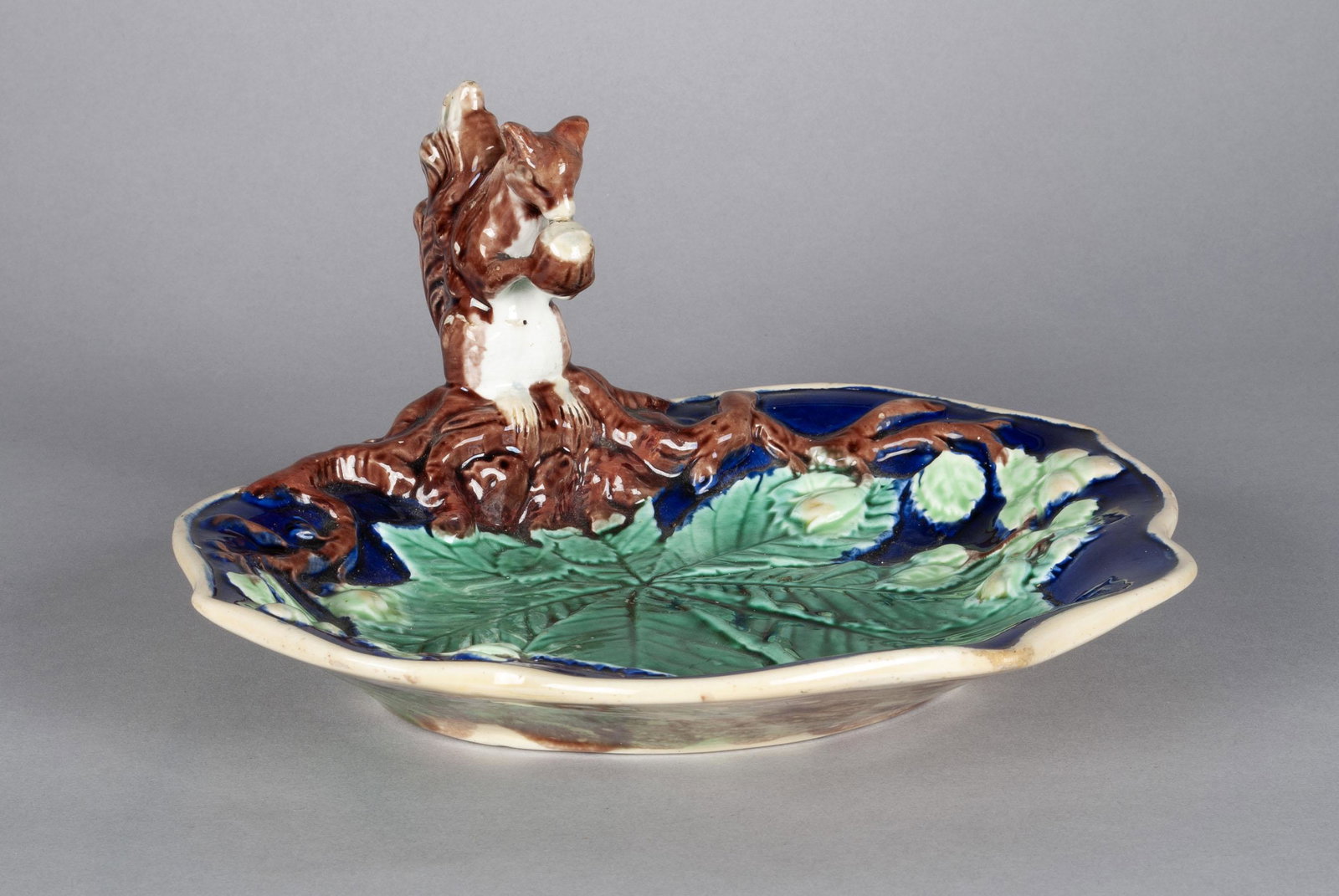MAJOLICA FIGURAL SQUIRREL NUT DISH (1 of 6)