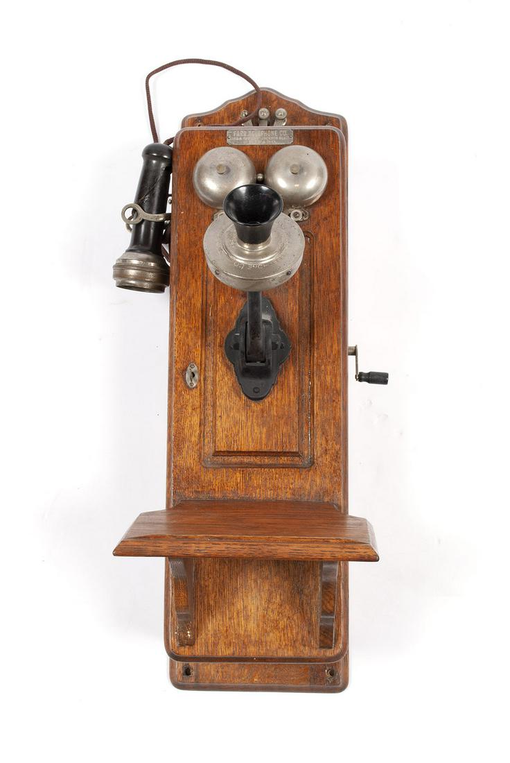 FARR TELEPHONE CO. OAK CASED WALL PHONE (1 of 4)