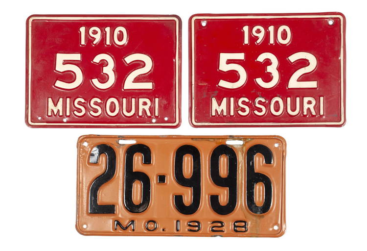 Three Early Missouri License Plates