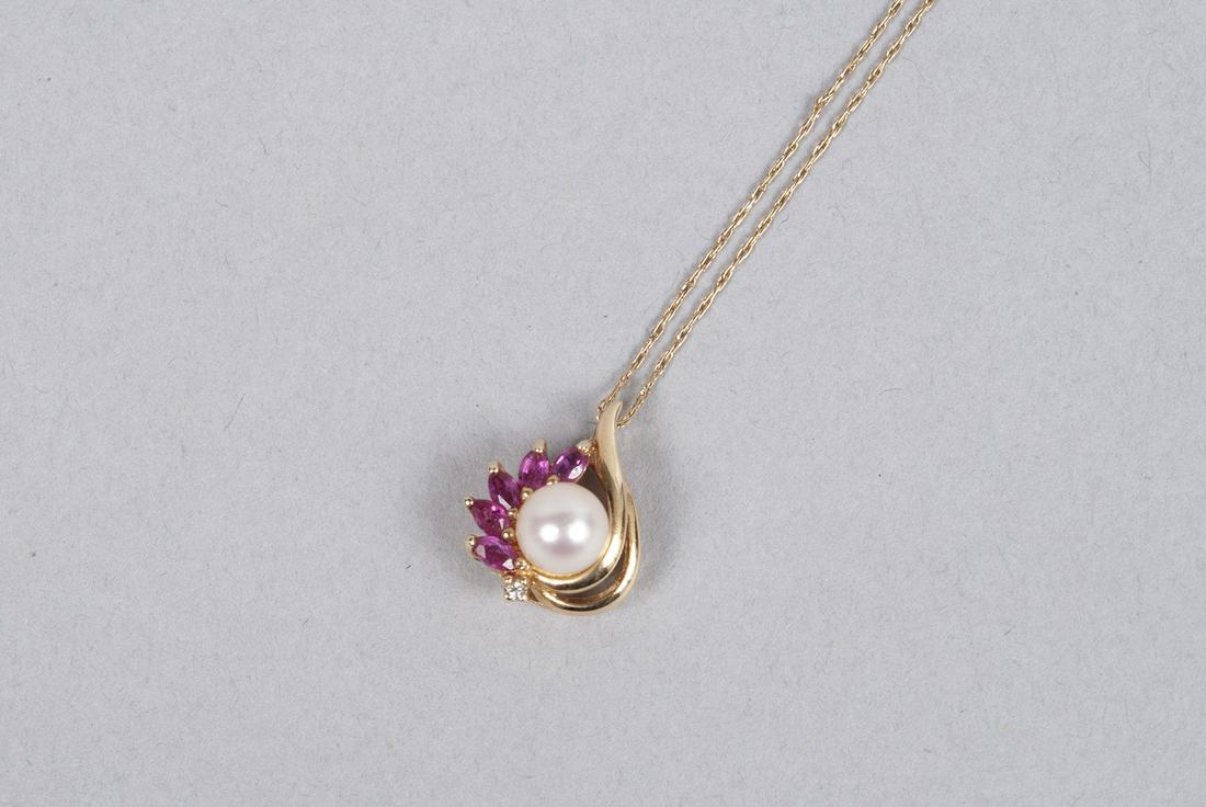 14K GOLD, RUBY, AND PEARL NECKLACE (1 of 4)