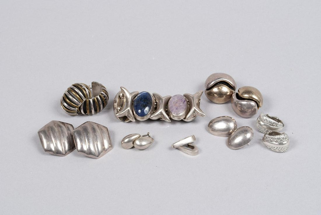SEVEN PAIRS OF VINTAGE STERLING EARRINGS AND TAXCO (1 of 14)