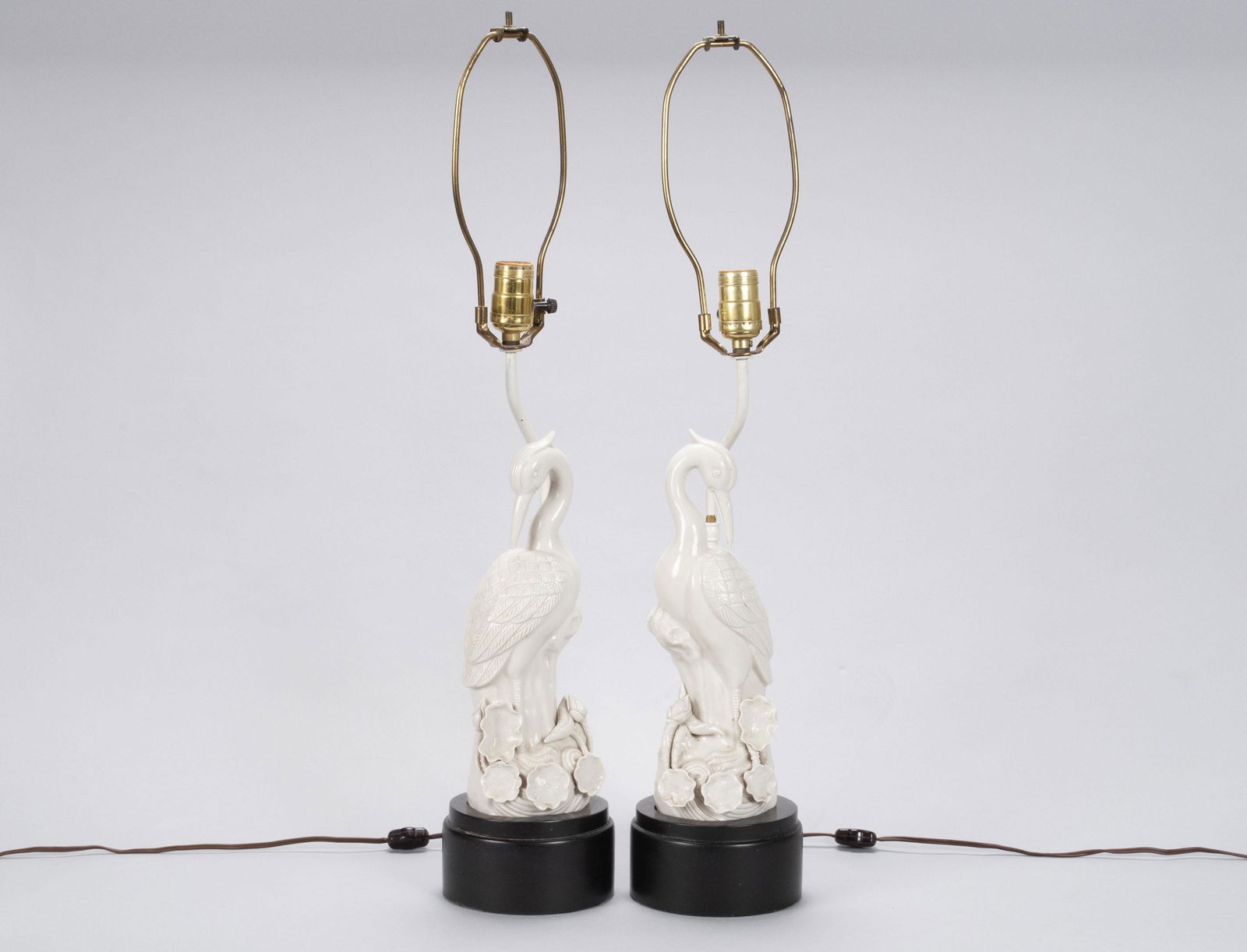 PAIR OF BLANC DE CHINE CRANE LAMPS (1 of 4)