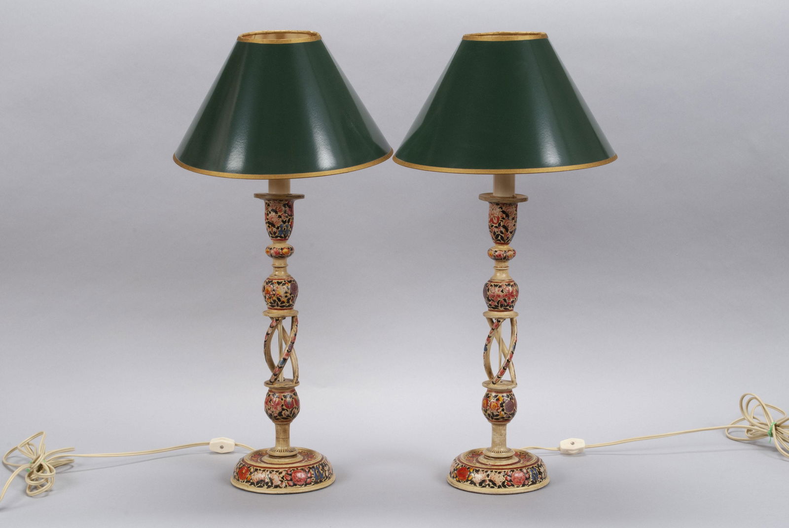PAIR OF PAINTED WOODEN TABLE LAMPS (1 of 4)