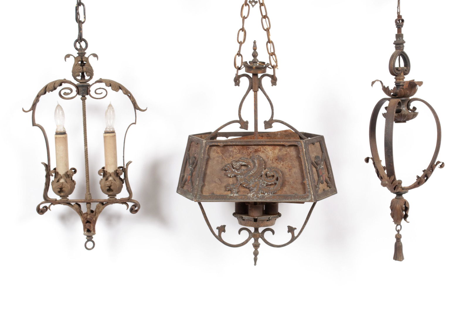 THREE COMPANION WROUGHT IRON LIGHT FIXTURES (1 of 7)