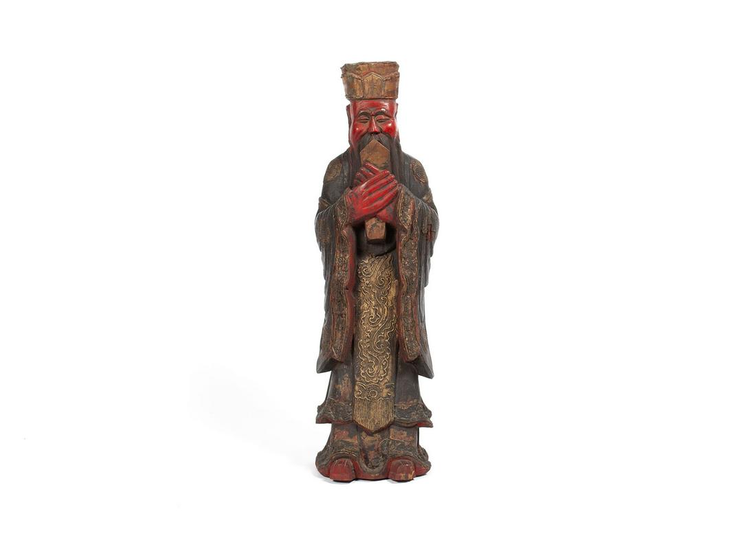 LARGE CHINESE RED LACQUERED TEMPLE STATUE (1 of 5)