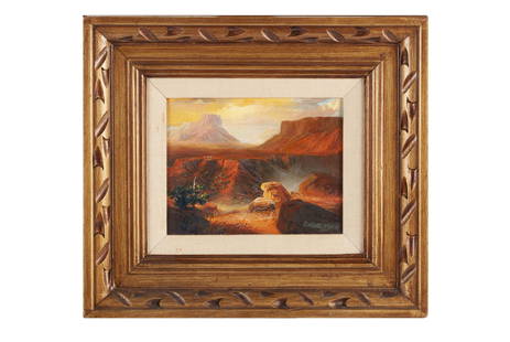 D. MICHAEL MCCARTHY (AMERICAN, B. 1951): D. MICHAEL MCCARTHY (AMERICAN, B. 1951)Oil on canvas, signed and dated 1971. Southwestern desert landscape (Grand Canyon) with Native American encampment to the left. Gilt frame. Sight: 8" height, 10"