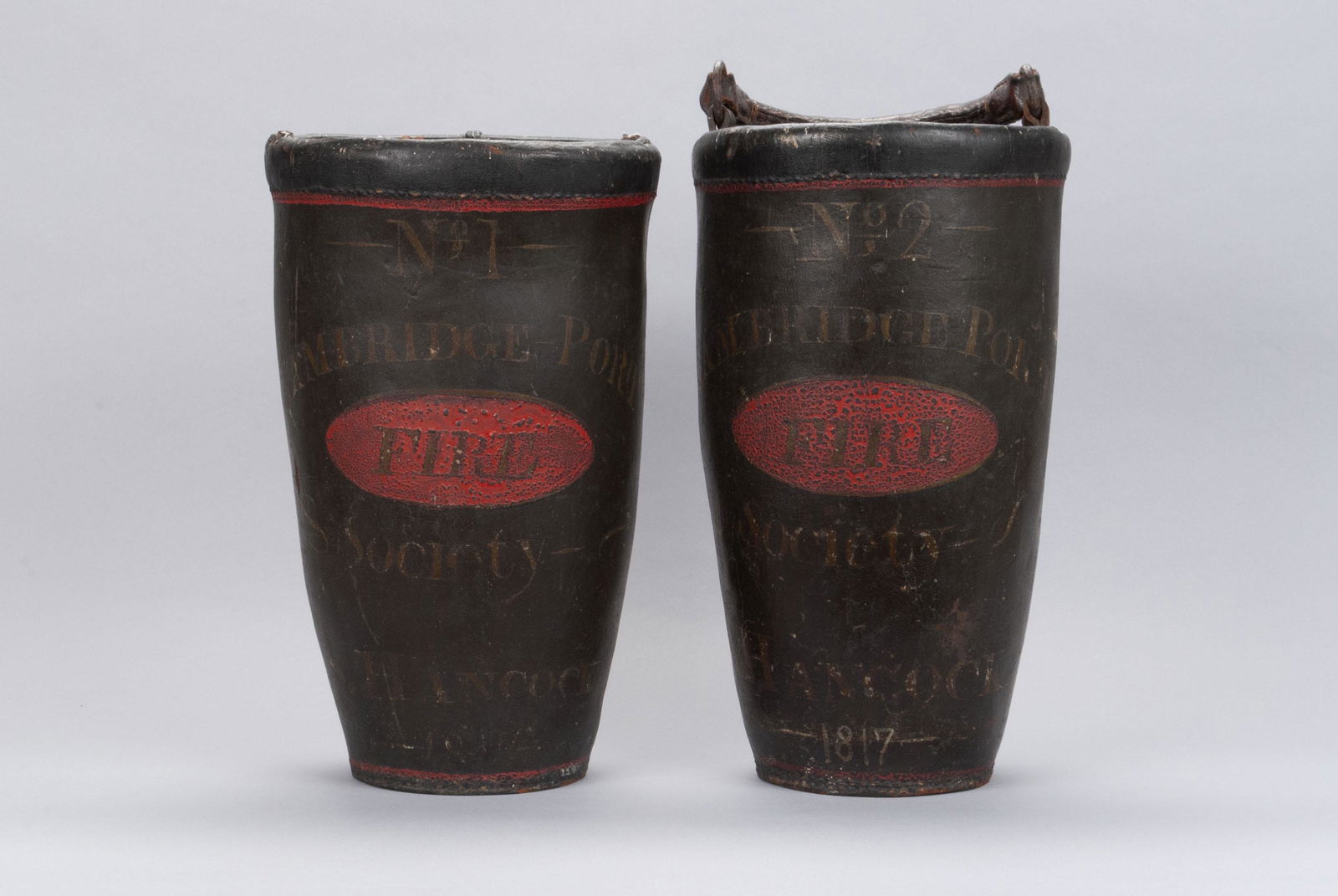 PAIR OF LEATHER FIRE BUCKETS, S. HANCOCK, DATED 1817 (1 of 9)